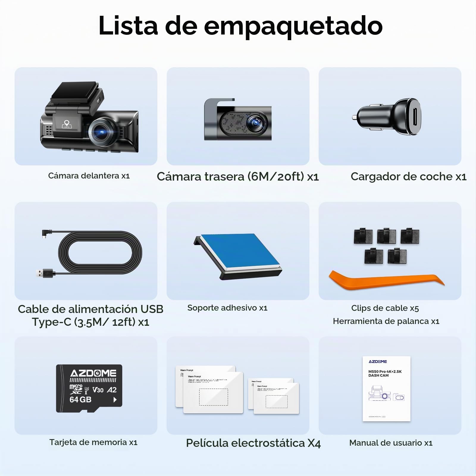 AZDOME Dashcam 4K+2.5K Delantera y Trasera con,Pantalla IPS de 3,18 Pulgadas dash cam coche, Tarjeta de 64 GB, WiFi de 5,8 GHz, GPS, WDR Gran Angular de 170°, Admite hasta 256 GB (M550 Pro)