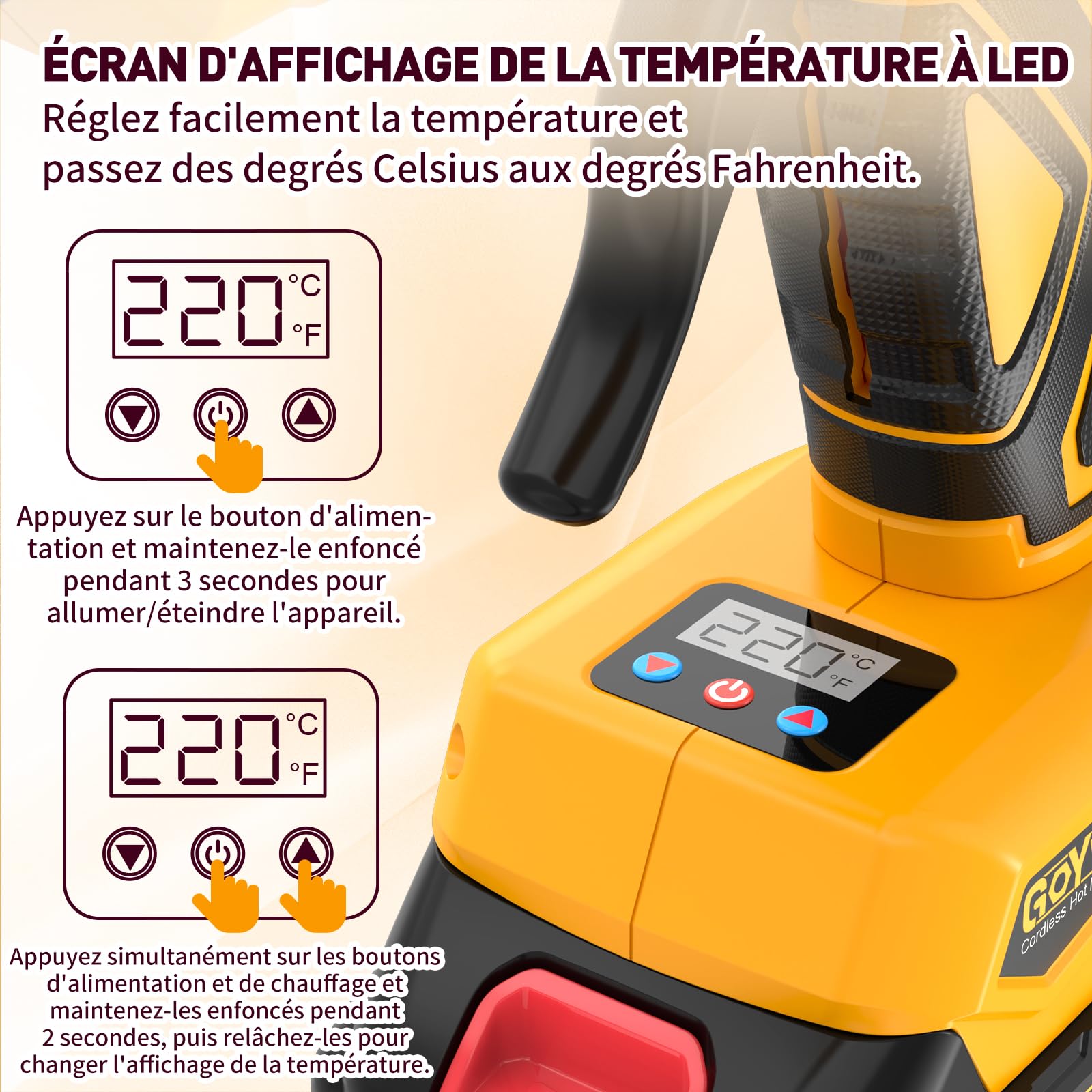 Pistolet Colle sans fil 21V - 150W Chauffage Rapide Pistolet Colle Chaude avec Batterie 2000mAh, Température Réglable 100-200 ℃, Buse Anti-Goutte, 20 Bâtons de Colle de 11mm pour Bricolage