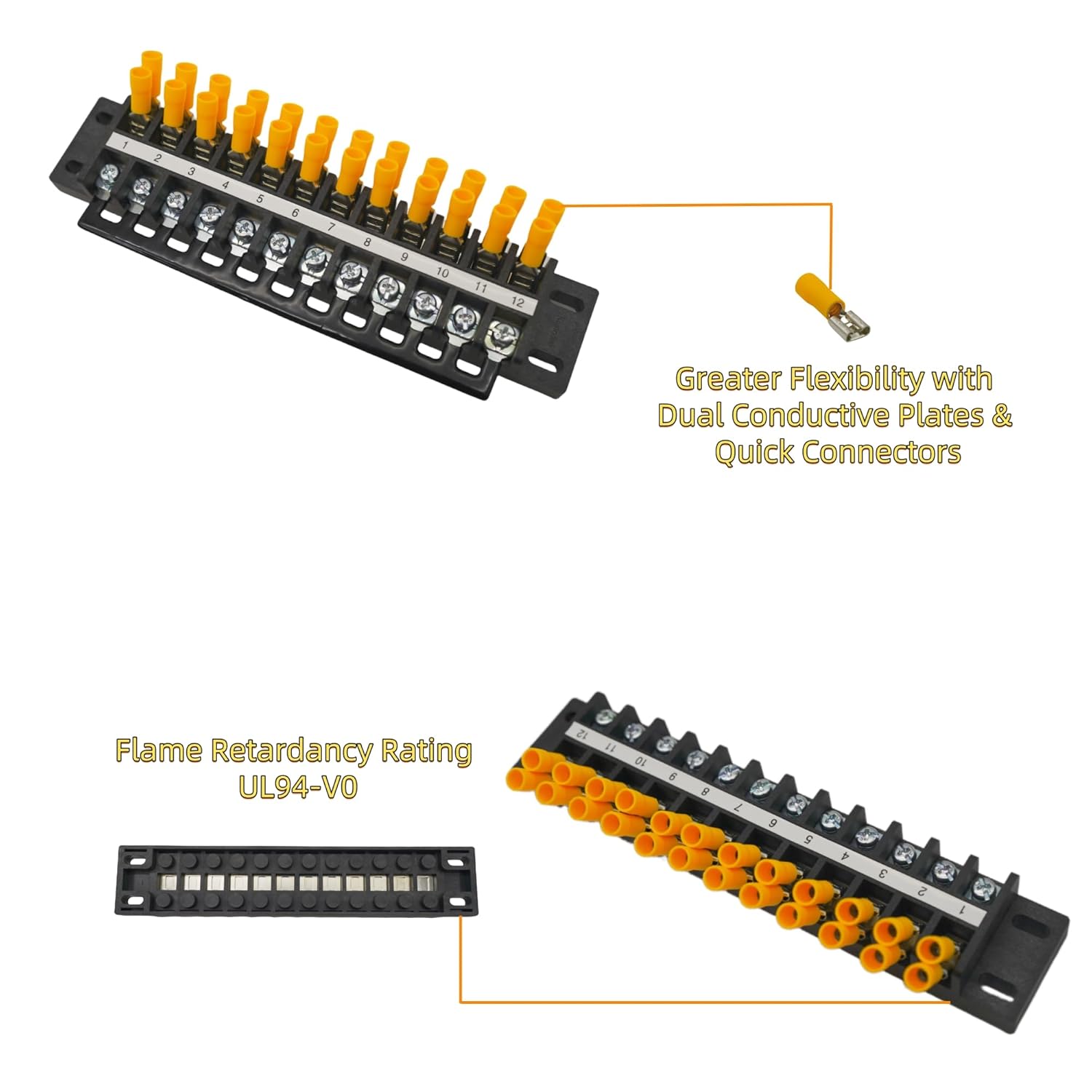 Terminal Block Set - 4 Sets of 12-Position Single & Double Conductive Strips for Electrical Wiring and DIY Projects
