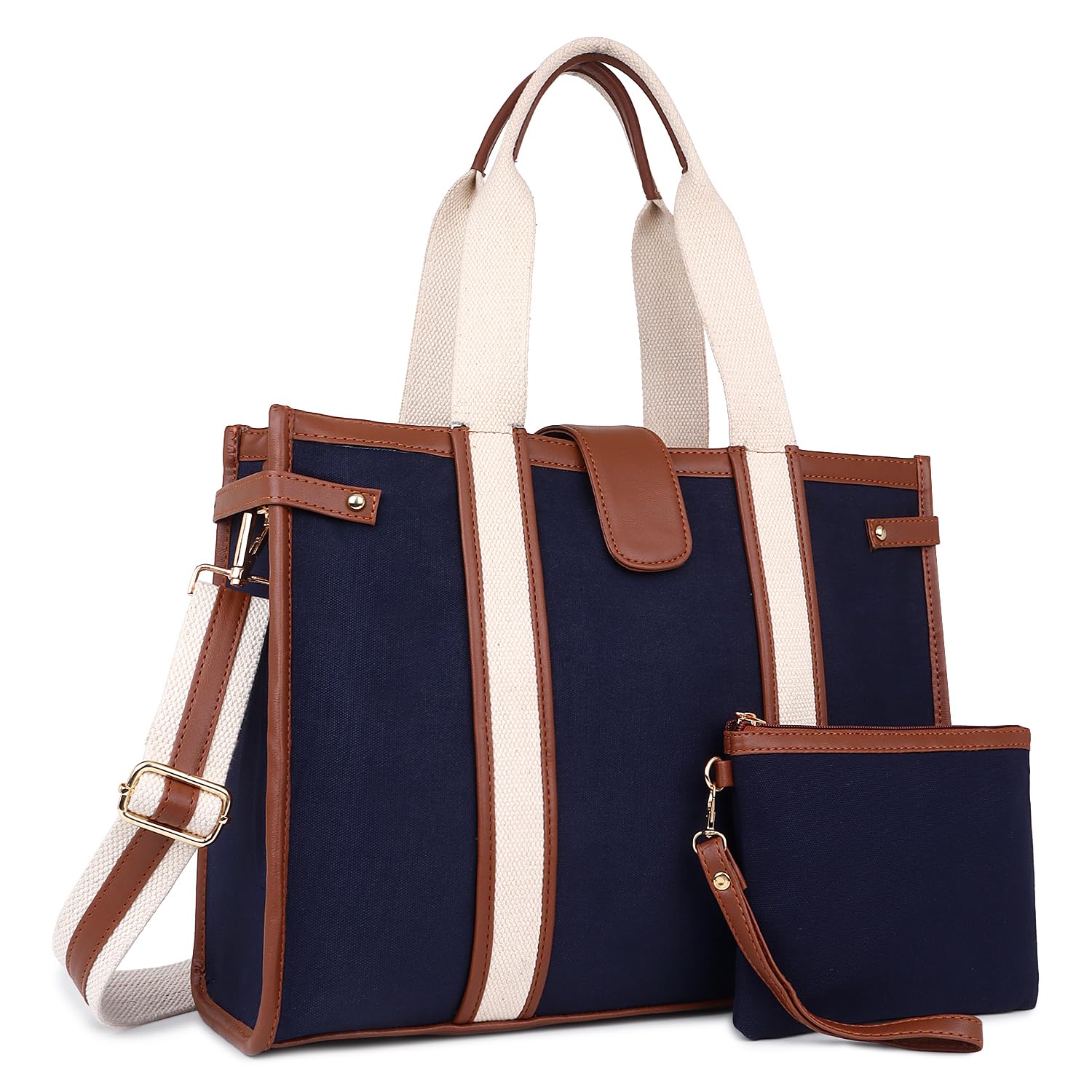Laptop Tote Bag Canvas Laptop Bag 15 inch Work Shoulder Bags Casual Briefcase Handbag for Travel, Office, College (0046)-image-18