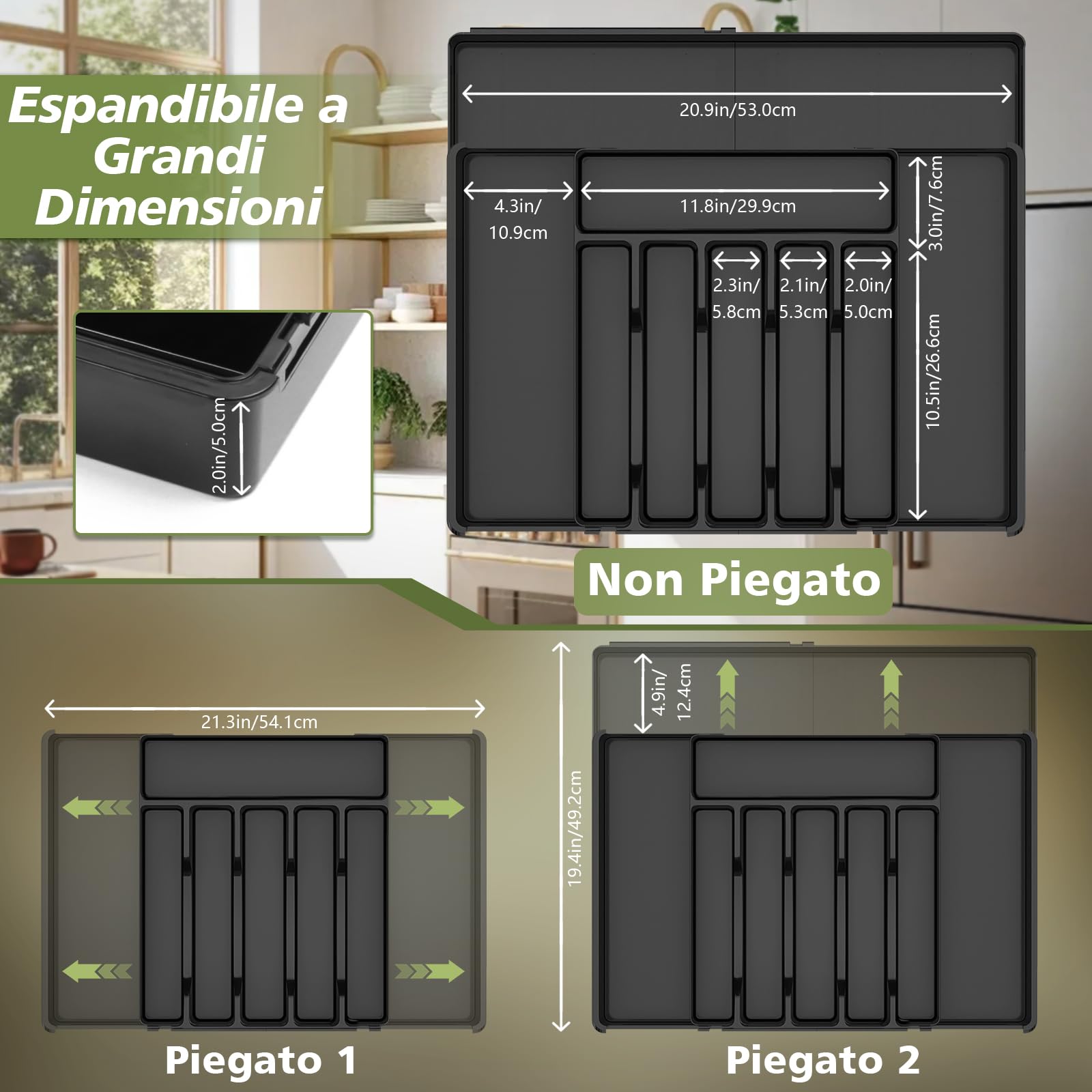 Charmofun Portaposate da Cassetto, Organizer Cucina Espandibile con 9 Scomparti, Nero