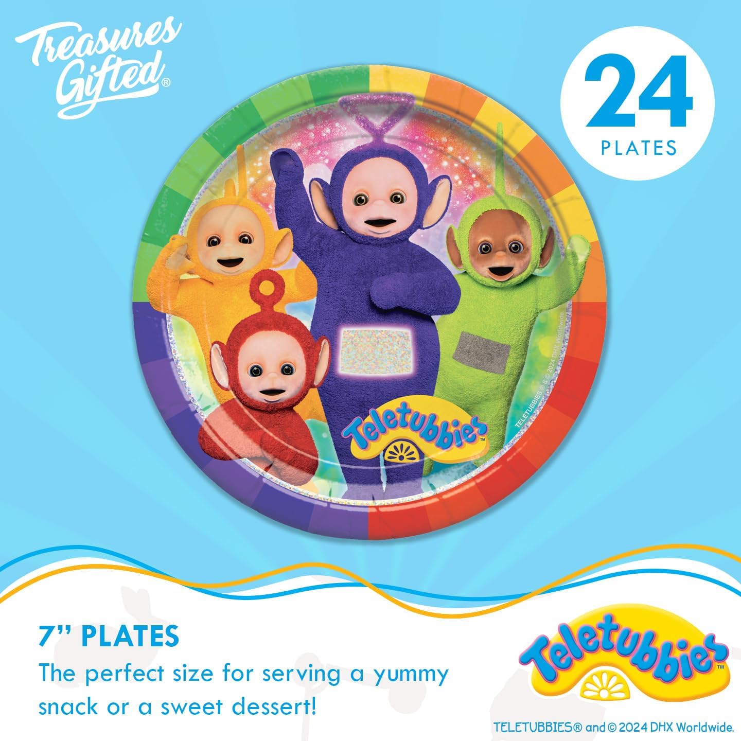 Treasures Gifted Officially Licensed Teletubbies Birthday Party Decorations - Serves 24 Guests - Dinnerware Classic Set Teletubbies Party Supplies - Plates, Cups and Napkins Set