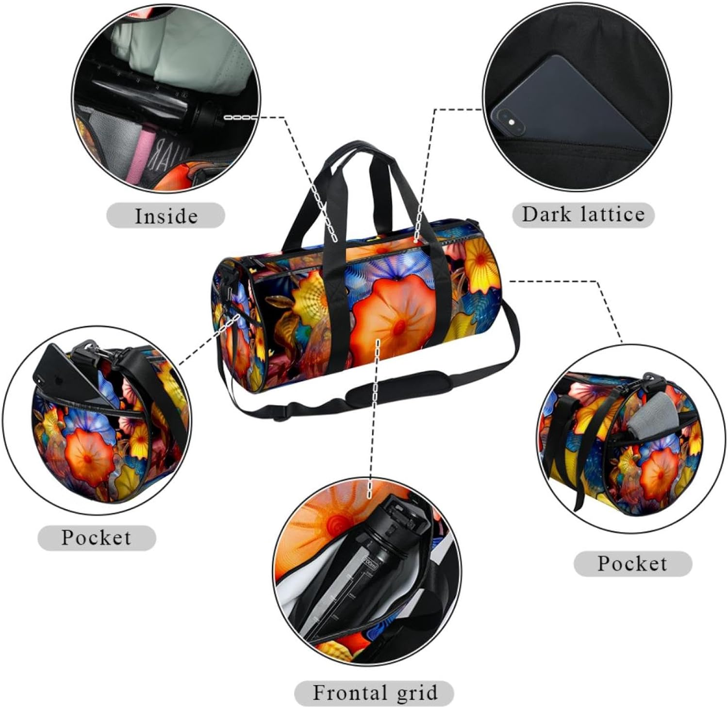 Gym Bags for Women,Duffle Bag for Travel,Art Style Flower Colorful,Gym Bag for Men