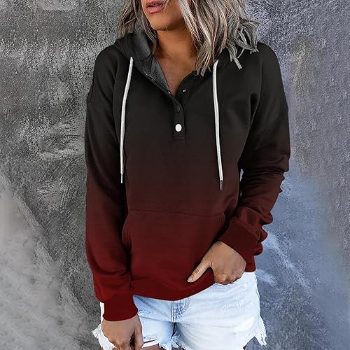 Miniatura 7 de Womens Hooded Sweatshirts Button Collar Hoodies Pullover Drawstring Long Sleeve Shirts Tops Cute Teen Girls Clothes