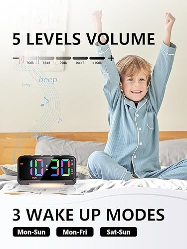 Miniatura 2 de Mesqool Reloj despertador súper fuerte para dormitorios, modo de fin de semanadía de la semana, atenuador, repetición, 1224 horas, horario de