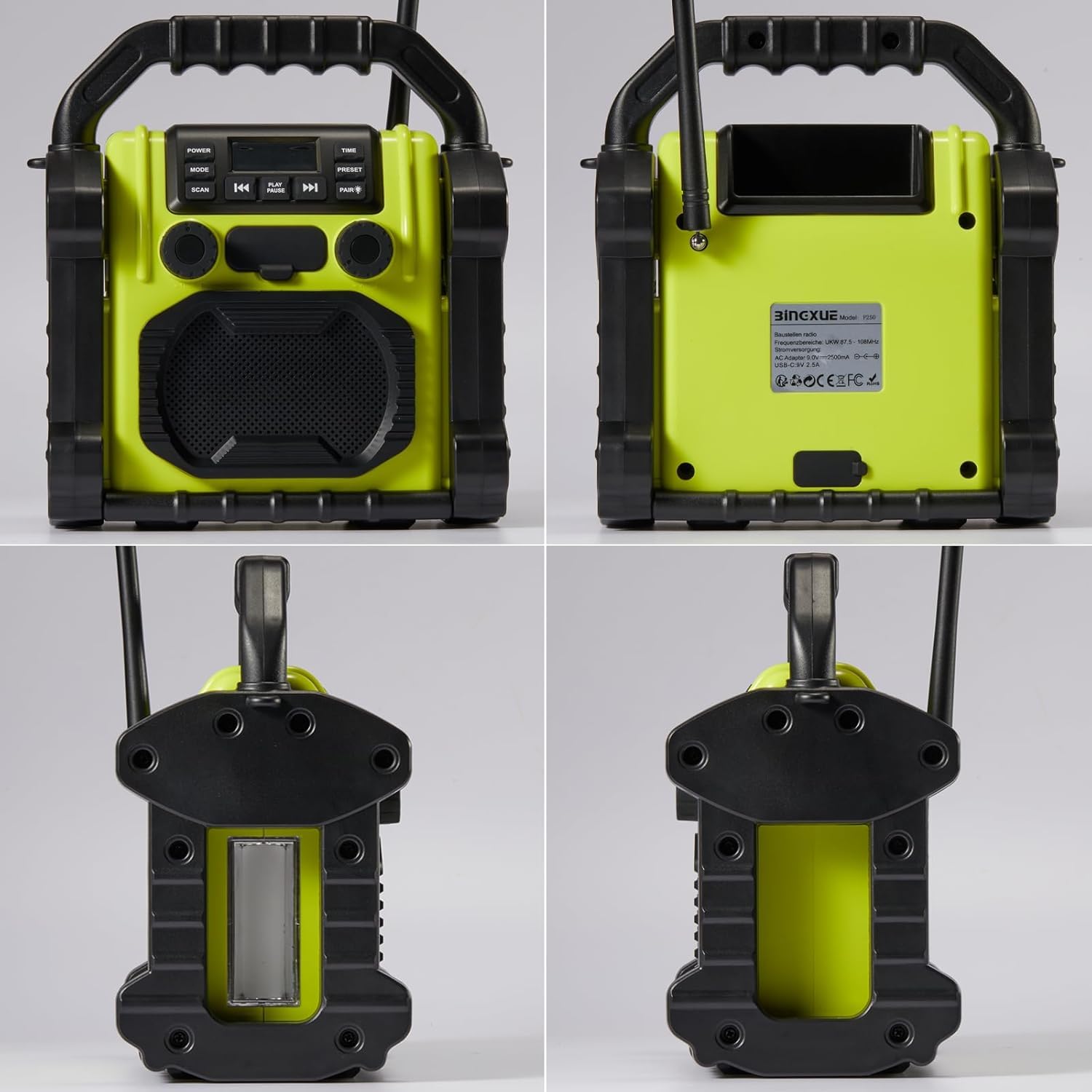 Radio im Freien wasserdicht Bluetooth Lautsprecher, 8000mAh Akku 30W Digital und manuelle Tuning FM Uhr Radio, tragbare LED-Lichter für im Freien/Arbeit/Garage