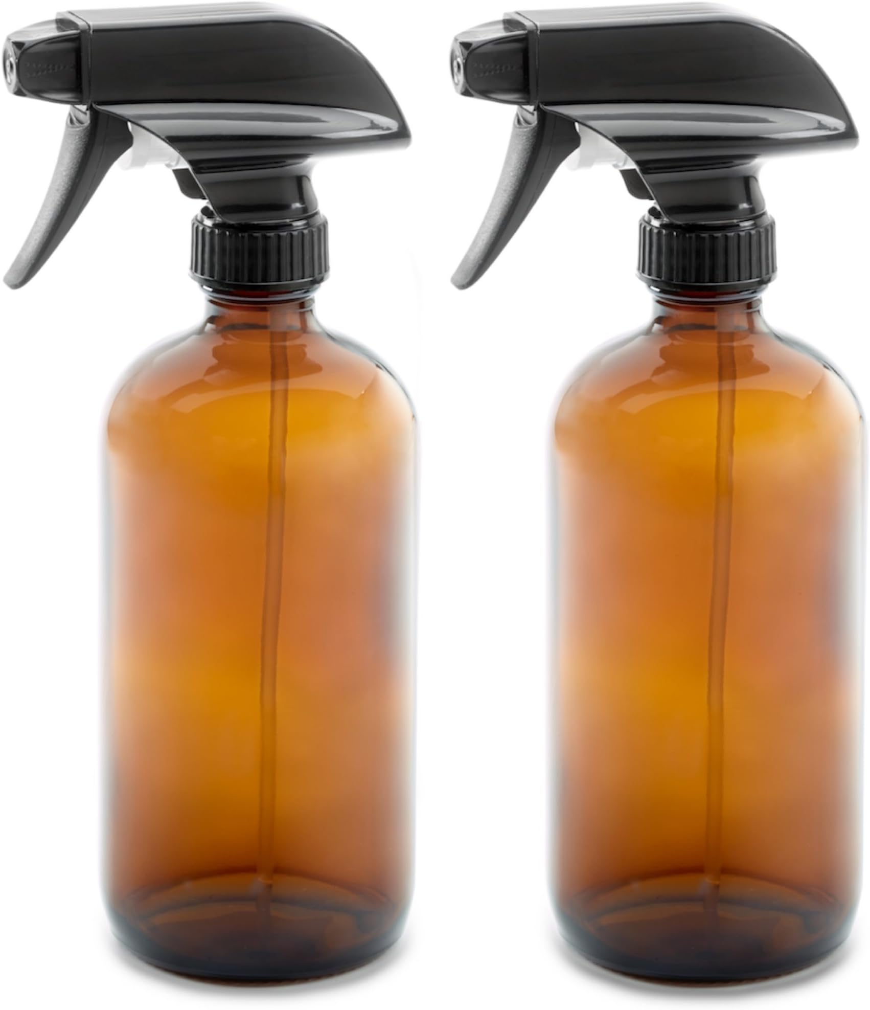 8oz Empty Amber Dark Brown Glass Spray Bottles w/Labels and Caps (2 Pack) - Mist & Stream Trigger Sprayer - Boston Round Heavy Duty Bottle - For Essential Oils, Cleaning, Kitchen
