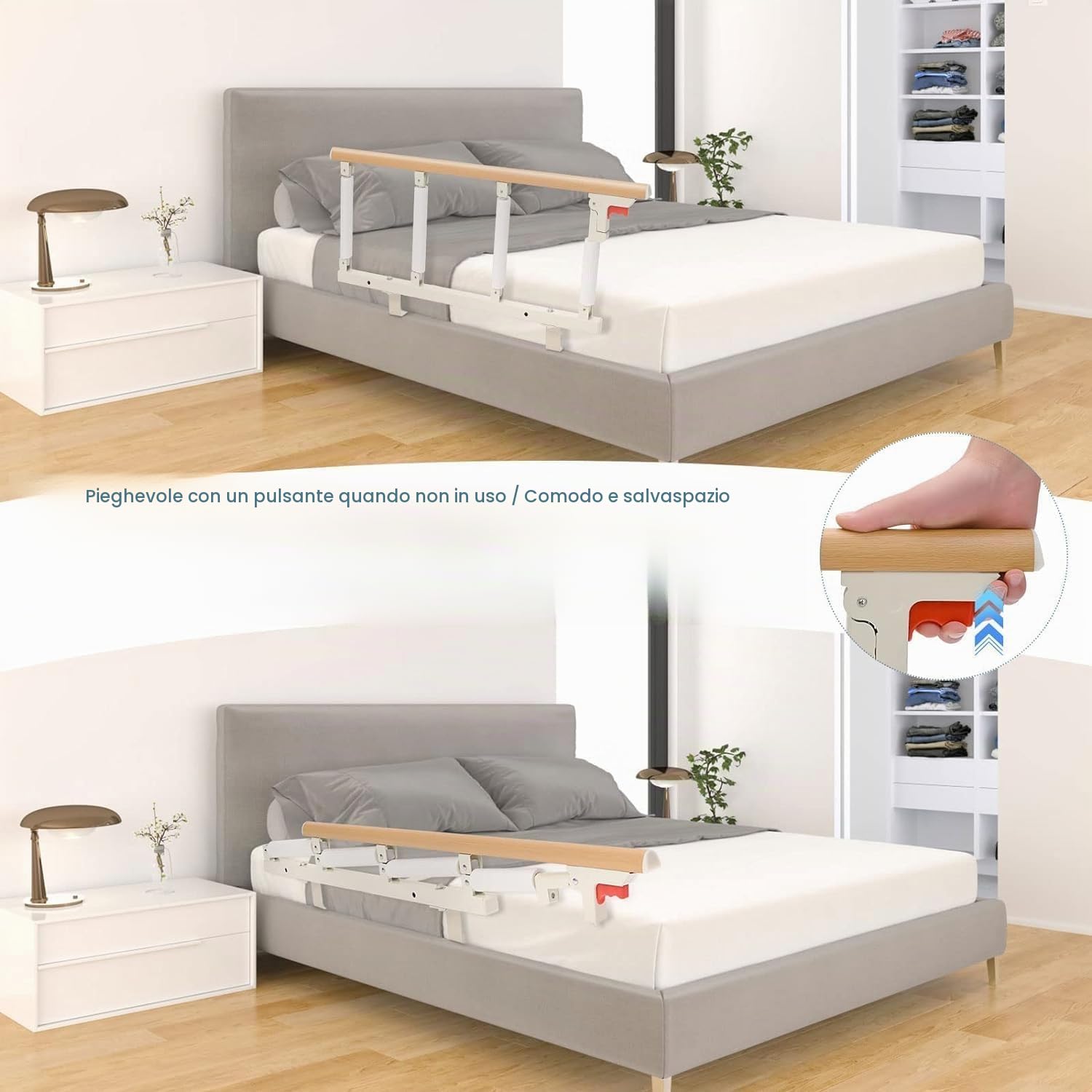 Sponda Letto Anziani, Sunowl Sponde Letto Anziani Anticaduta, Sbarra Letto per Anziani Disabili Gravidanza, Barriere per Letto Ribaltabile Portatile per Anziani Bambini, 93 x 36 CM