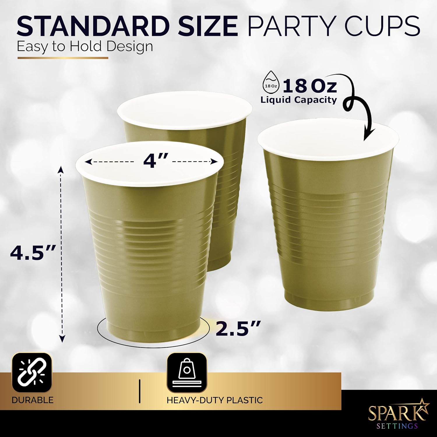 Disposable Cups, Gold 18-Ounce Plastic Party Cups, Strong and Sturdy for Wedding, Christmas, Halloween, 50 Pack - Image 3