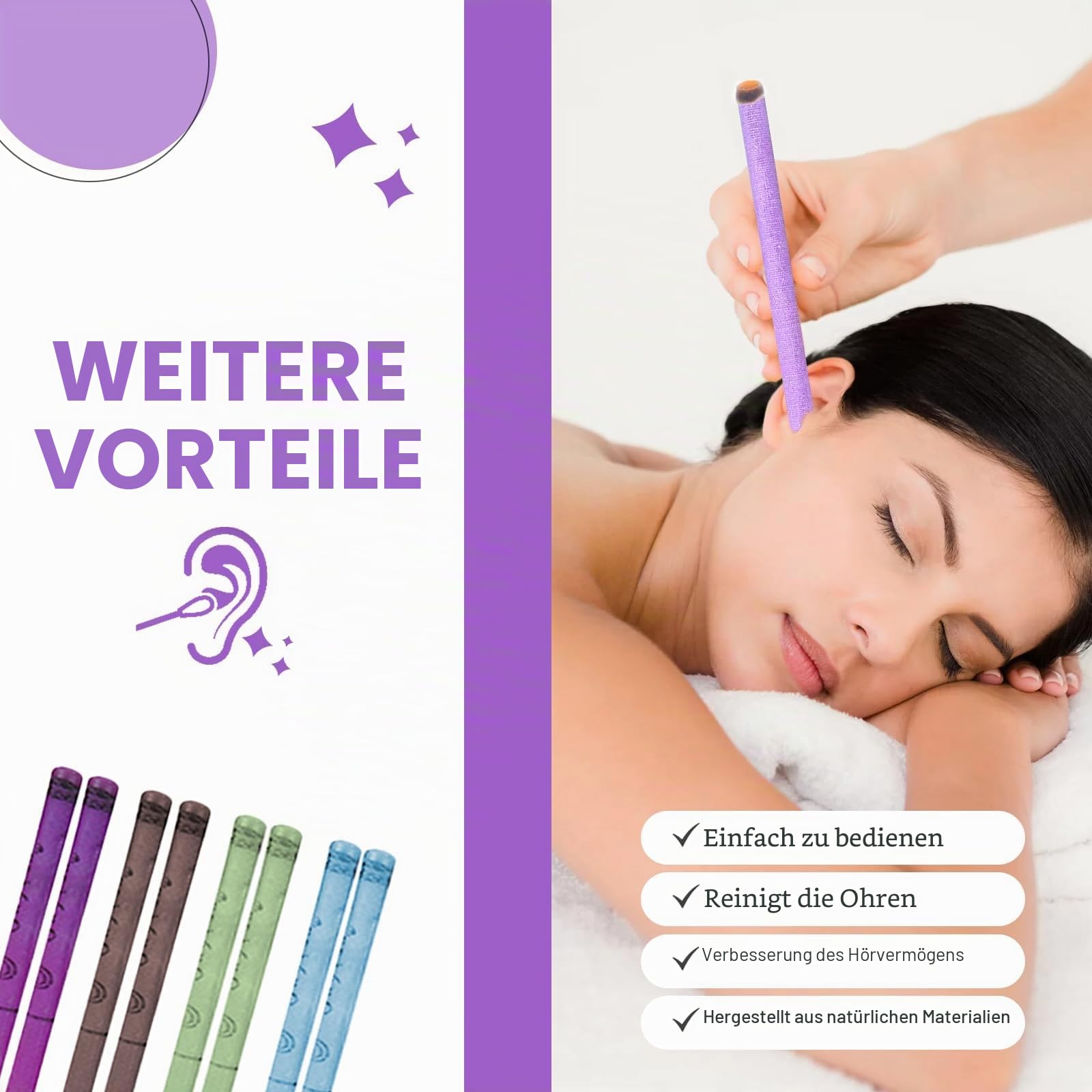 Ohrenkerzen, 16 Stück Ohrenkerzen zur Reinigung Ohrenschmalz, Traditionelle Wellness zur Entspannung & Druckentlastung, Inkl. 8 Schutzscheiben & 16 Wattestäbchen, Sanfte Reinigung
