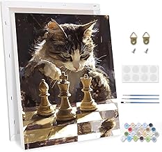 TOSTOG Paint by Numbers for Adult with Frame, Cat and Chess DIY Acrylic Painting for Adults Beginners, Oil Painting Kit on Canvas for Home Wall Decoration 30 x 40 cm