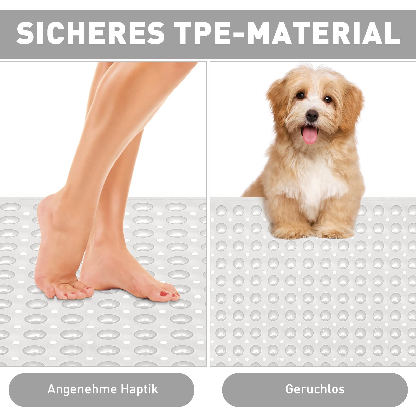 Alfombrilla de ducha grande antideslizante, 80 x 120 cm: suave TPE con orificios de drenaje y ventosas, alfombrilla antideslizante para ducha, lavable a máquina, antibacteriana, resistente al