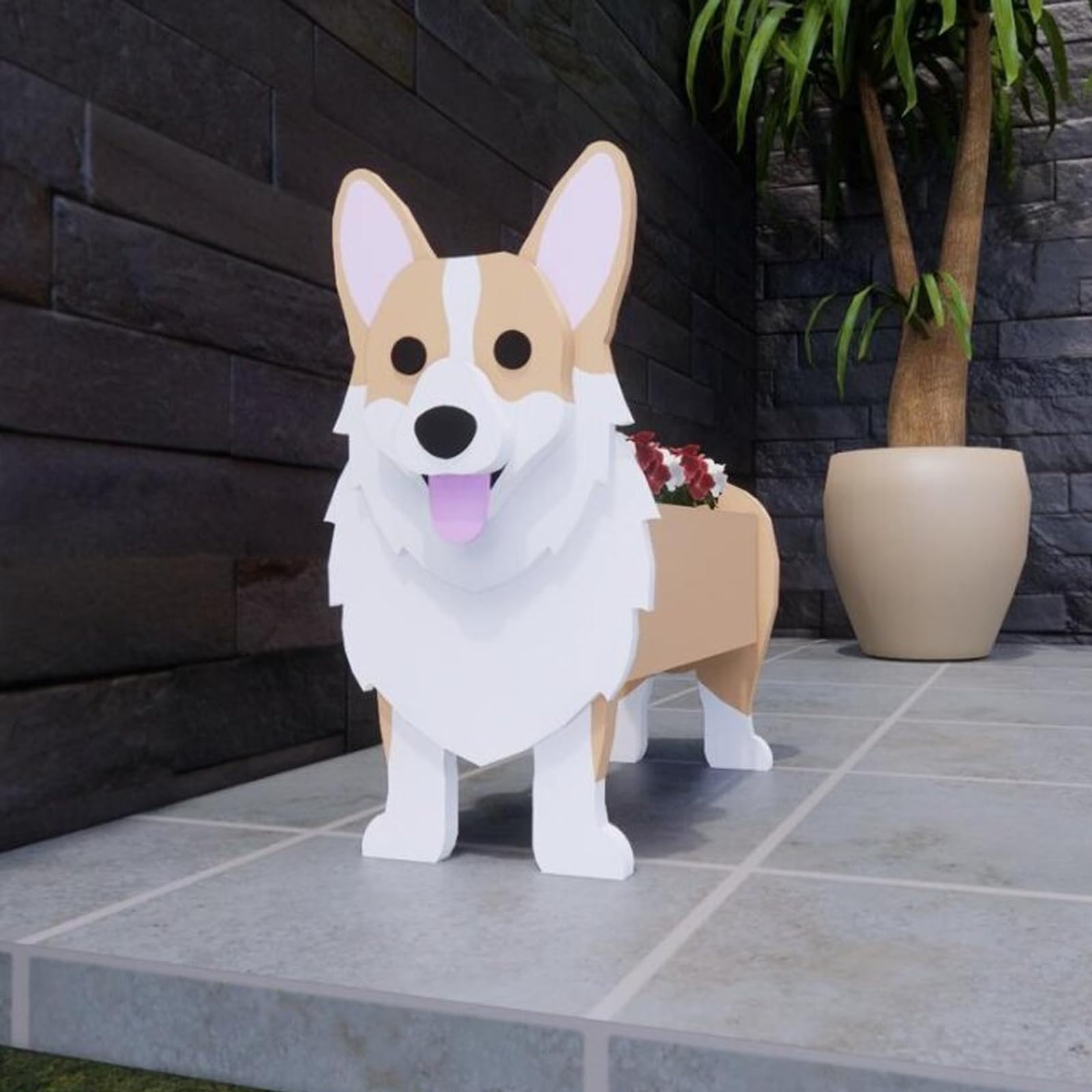 Hiiaodecor Corgi Planter Cute Animal Shaped Plant Pot Flower Pots Gifts For Women Pet Lovers Indoor Outdoor Garden Home Office Decor,34 * 24cm/13.38 * 9.45in