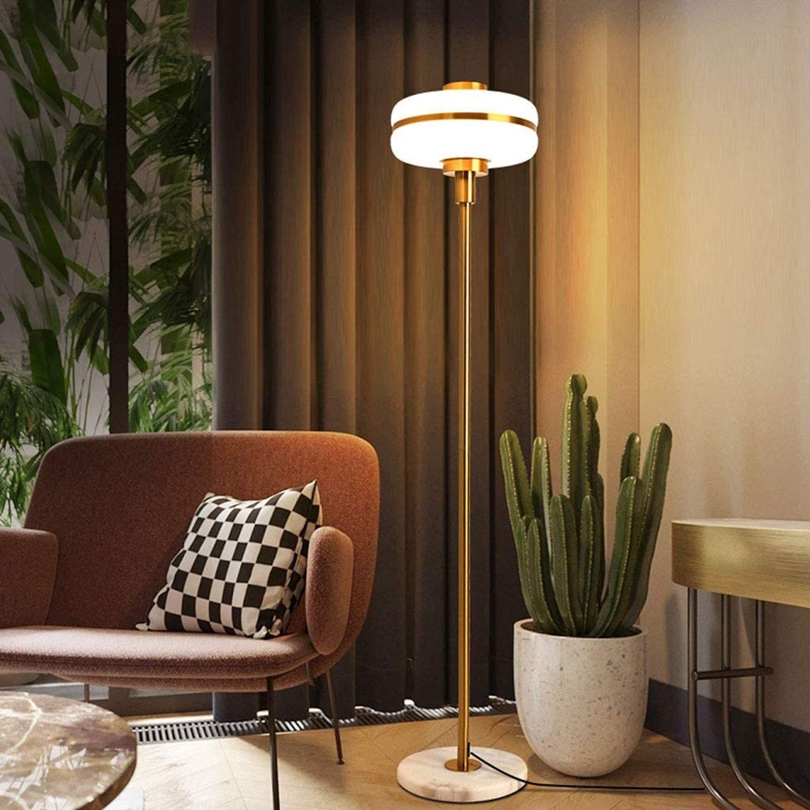 HASMI Piantana Lampada da Terra 59,1 "Lampada da Terra a LED in Metallo Contemporaneo for camere da Letto, Soggiorno, Ufficio, Lettura, Oro Lampada da Terra