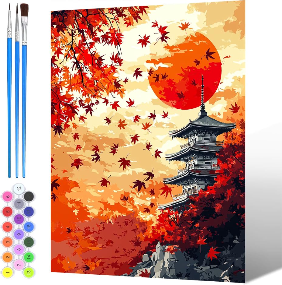Pintura por Números para Adultos Otoño, Painting by Numbers Kits Casas, DIY Pintura por números para adultosy niños, con Pinceles Pigmento Acrílico (sin marco), Decoraciones del Hogar 50x70cm -1576