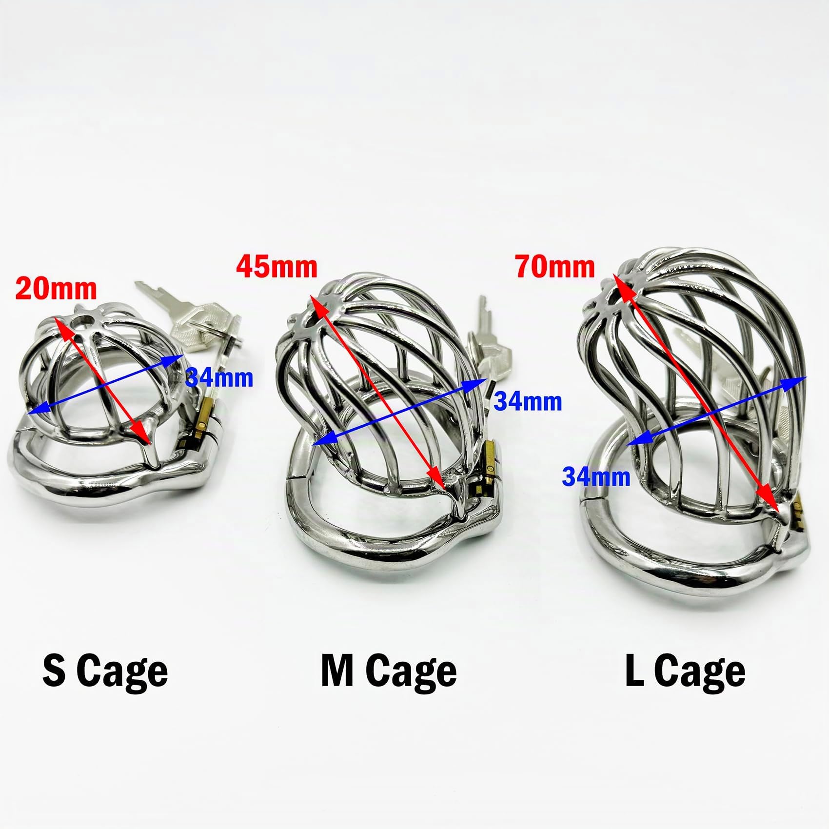 3 Größen Belüfteter Edelstahl Peniskäfig Keuschheitsgürtel Herren Mit 3.0 Verstellbarer Cockringe S/M/L Male Chastity Cage Keuschheitskäfig Cock Cage SM Sexspielzeug Für Männer,Silver/l,51mm