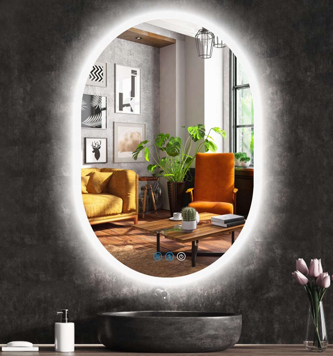 32 x 24 Inch Oval Backlit LED Vanity Mirror for Bathroom Wall LED Mirror with Lights Oval Anti Fog LED Lighted Bathroom Mirror 3 Color Dimmable Lighted Vanity Mirror Backlit LED Smart Mirror