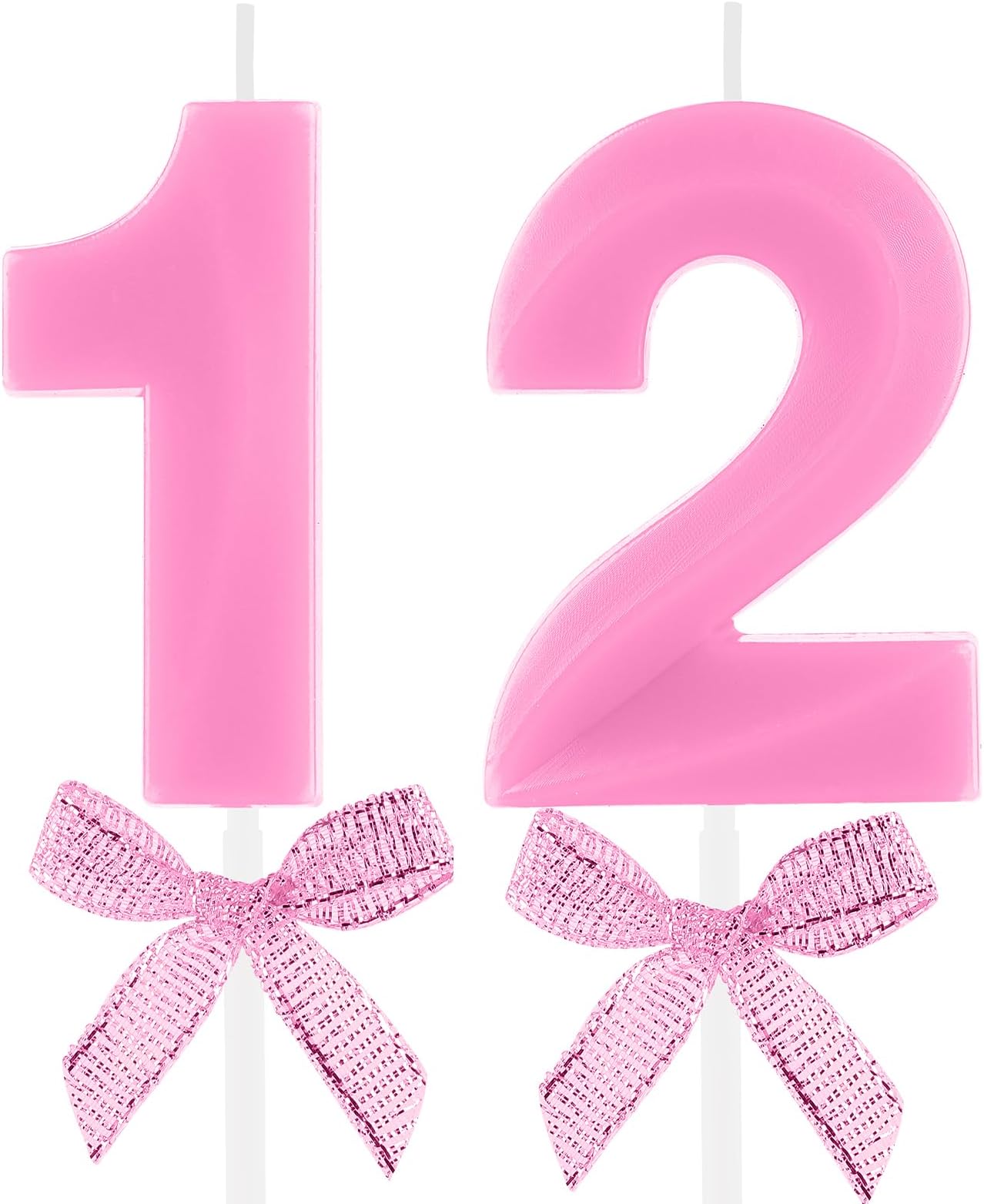 12th Birthday Candle Pink Bow Number 12 Candles Cake Topper Decorations Happy Birthday for Child Boy Girls Anniversary Celebrations Party Supplies