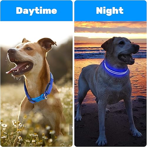 Miniatura 3 de Geekman Collar de perro LED, collar brillante con luz LED recargable por USB, cómodo y ajustable de malla suave, collar de seguridad para perros