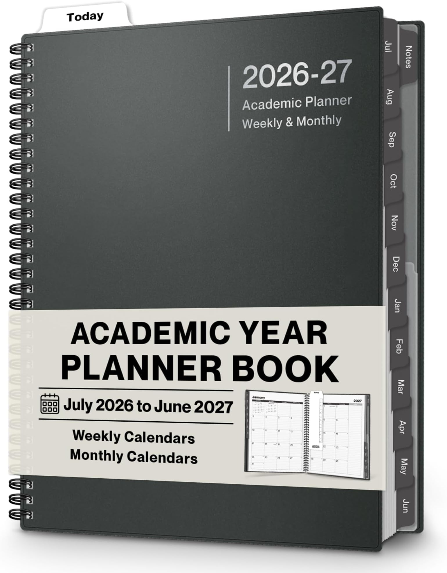 Dunwell 2026-2027 Academic Year Planner 8.5x11, July 2026 to June 2027, Weekly Monthly Agenda with Laminated Tabs, Daily Professional Organizer, Notes