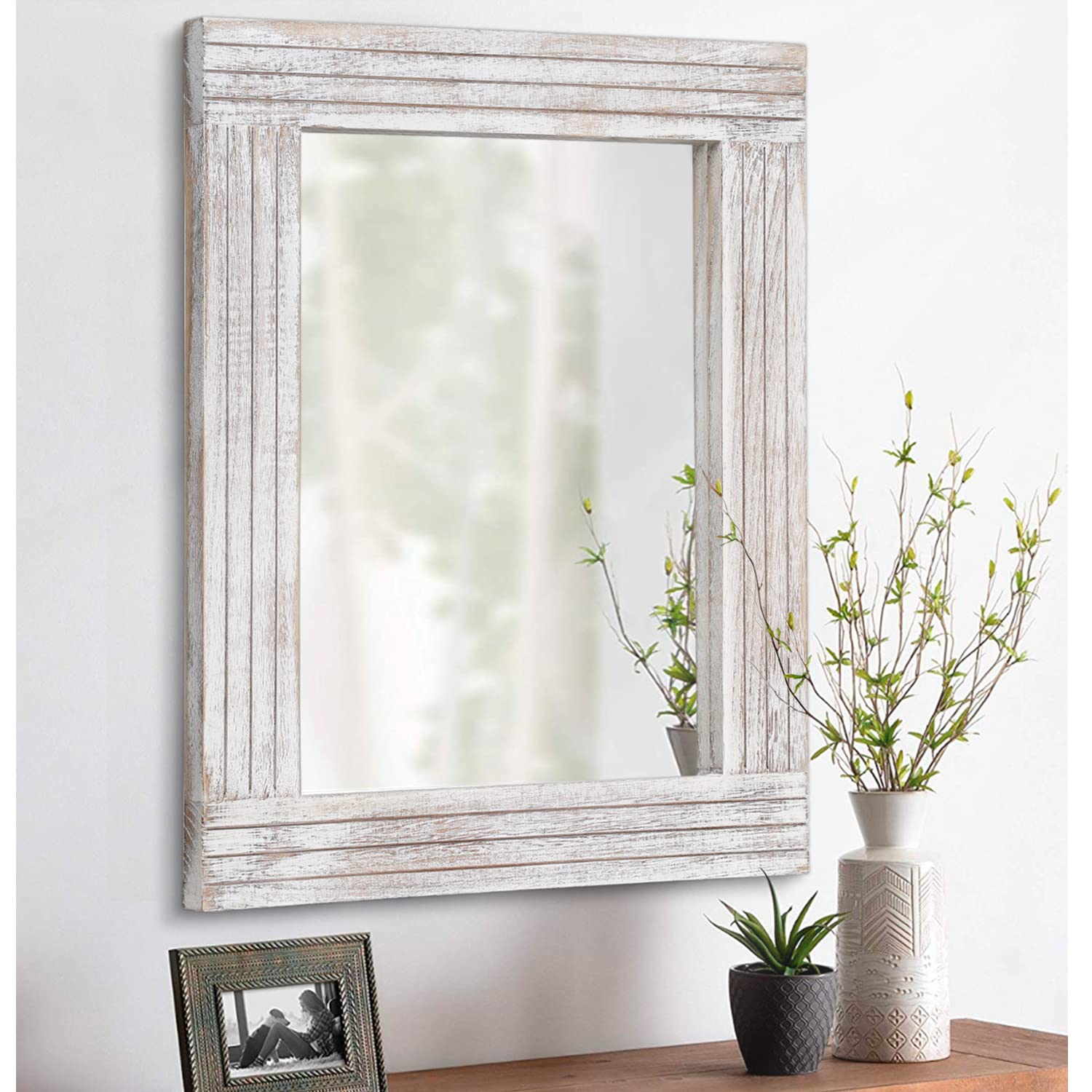Mirrors for Wall Rustic Wooden Frame Rectangle Mirror Vintage Hanging Mirror for Bedroom Bathroom Living Room Farmhouse Wall