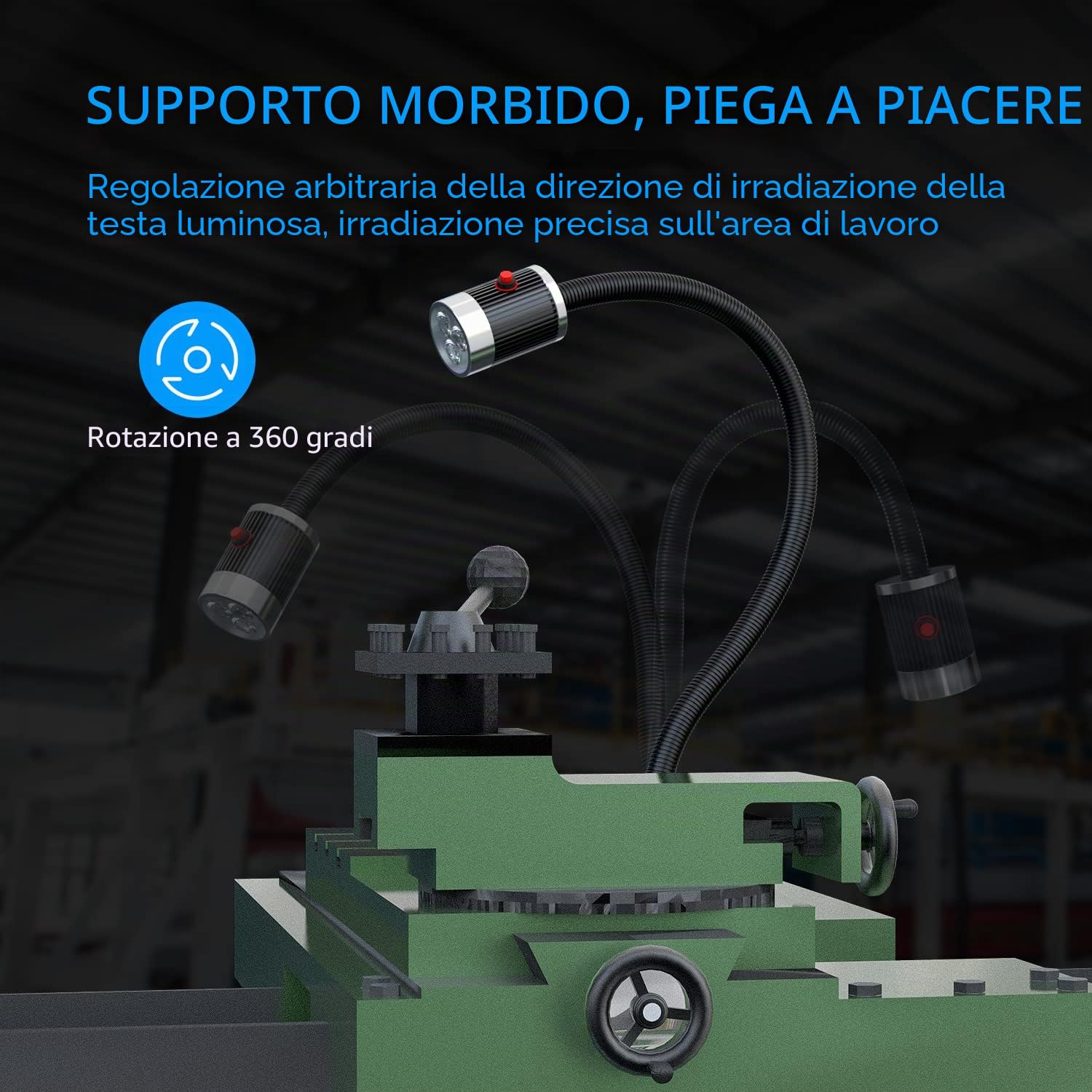 Luce a collo d'oca flessibile a led 900 lumen fissa con morsetto a C Lampada da lavoro per illuminazione industriale per macchine utensili e tornio