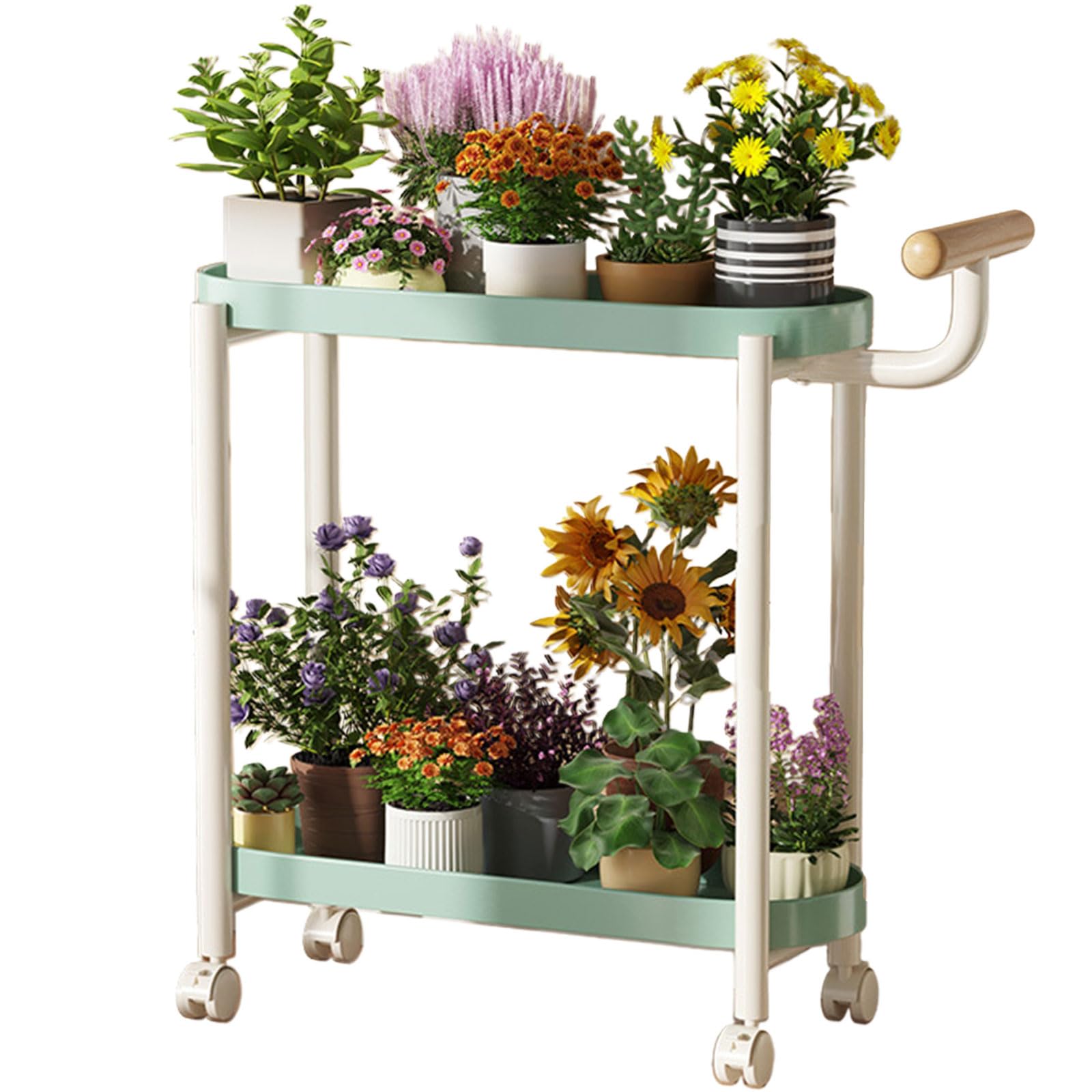 Support à plantes en métal à 2 niveaux avec roulettes pour coin salon