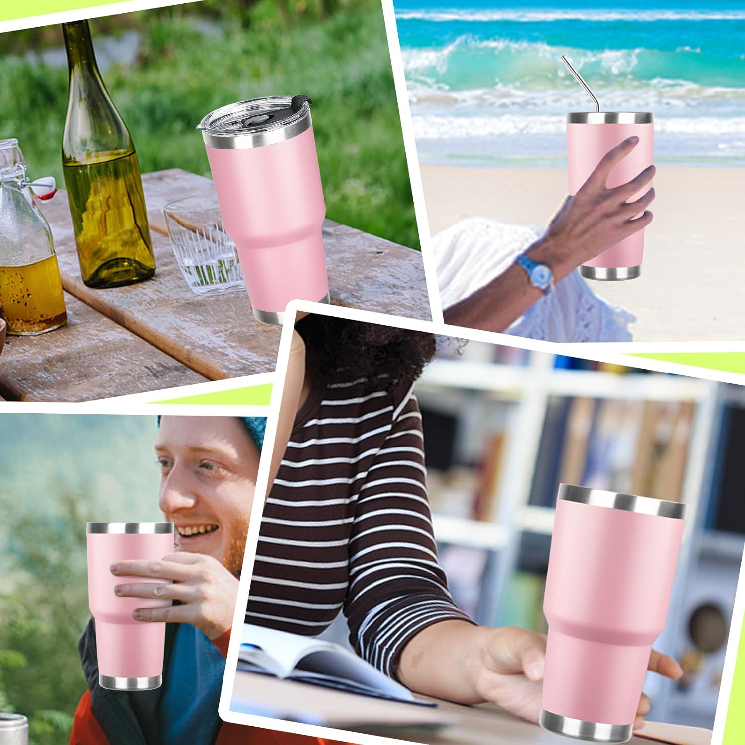 30 oz Tumbler with Lids and Straws Double Wall Vacuum Insulated Tumbler Cup,Stainless Steel Leak-proof Thermal Tumbler Travel Coffee Mug for Cold and Hot Drinks,Sakura Pink - Image 6