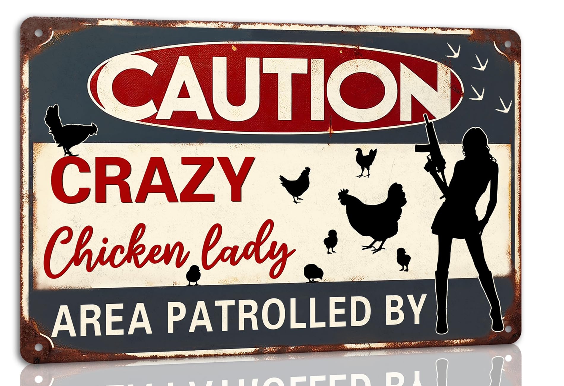 SMAZDFXX Caution Area Patrolled By Chicken Lady Metal Tin Sign Funny Farm Yard Fence Chicken Coop Caution Sign Outdoor Decor Lovers Gag 5.5"x8"