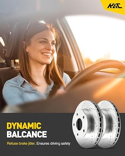 Miniatura 9 de KAC Front Brake Kit Ventilated Brake Rotors Disc and Brake Pads Kits for Elantr-a 11-16, ForteForte5Forte Koup 14-16, Veloste-r 12-16, Drilled &