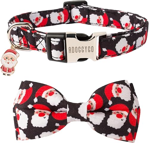ADOGGYGO Collar de Navidad para perro con corbatín desmontable, ajustable rojo Papá Noel para perros pequeños, medianos y grandes (pequeño)