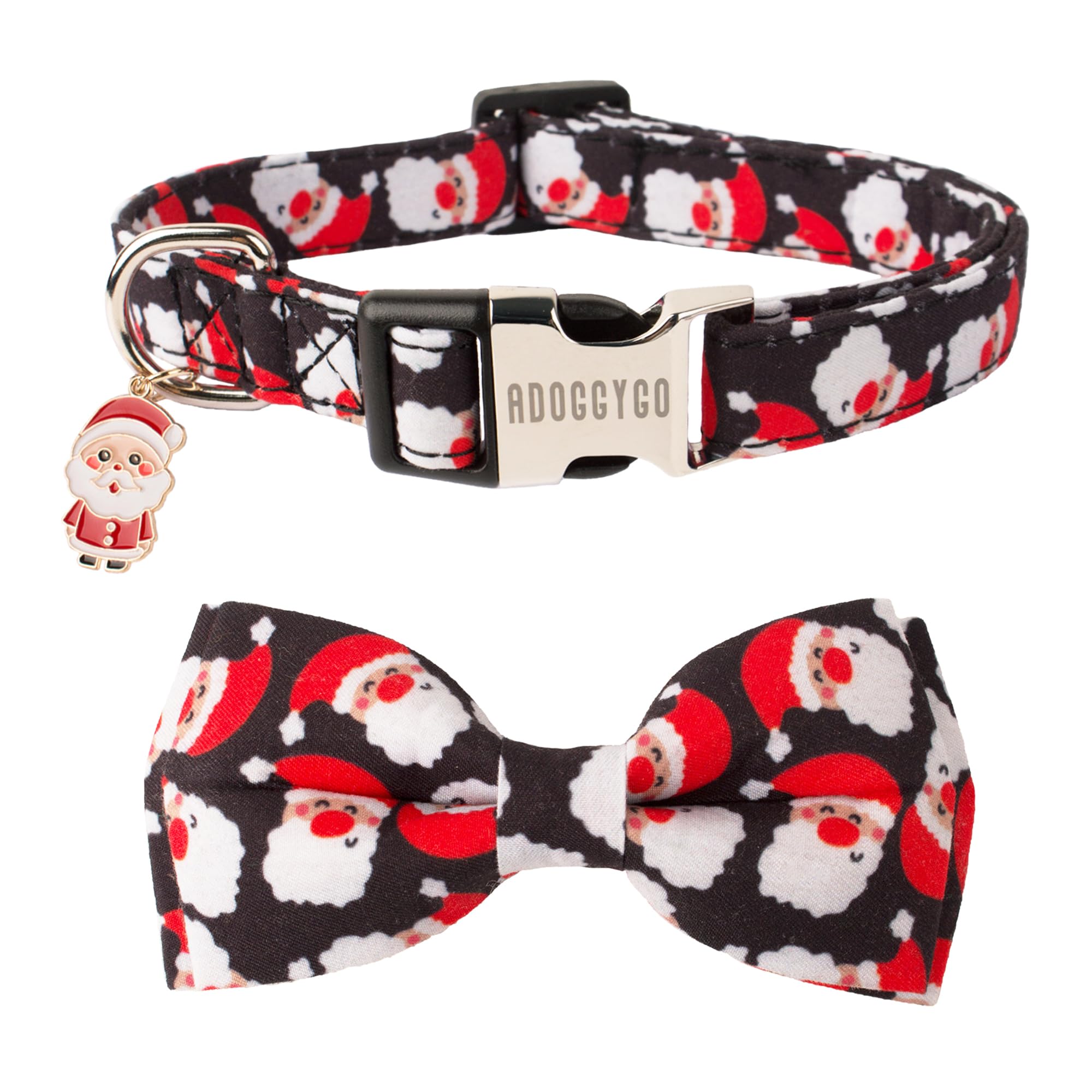 ADOGGYGO Christmas Dog Collar with Detachable Bowtie, Adjustable Red Santa Pet Christmas Bow Collars for Small Medium Large Dogs (Medium)