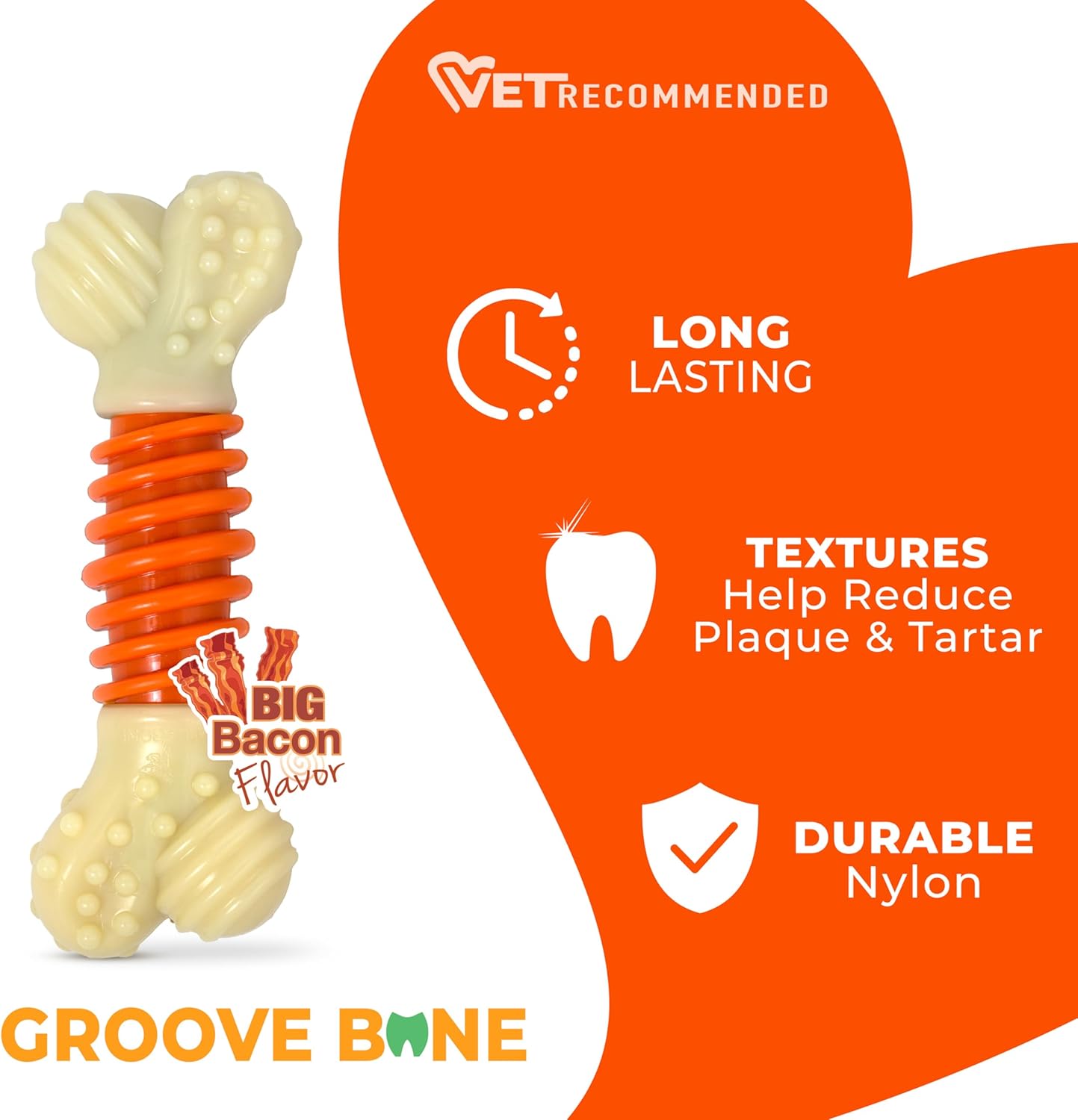 Nylabone PRO Action Dental Bone Power Chew Toy for Dogs, Dog Toys for Aggressive Chewers, Bacon Flavor, Large - Up to 50 lbs, 1 Count