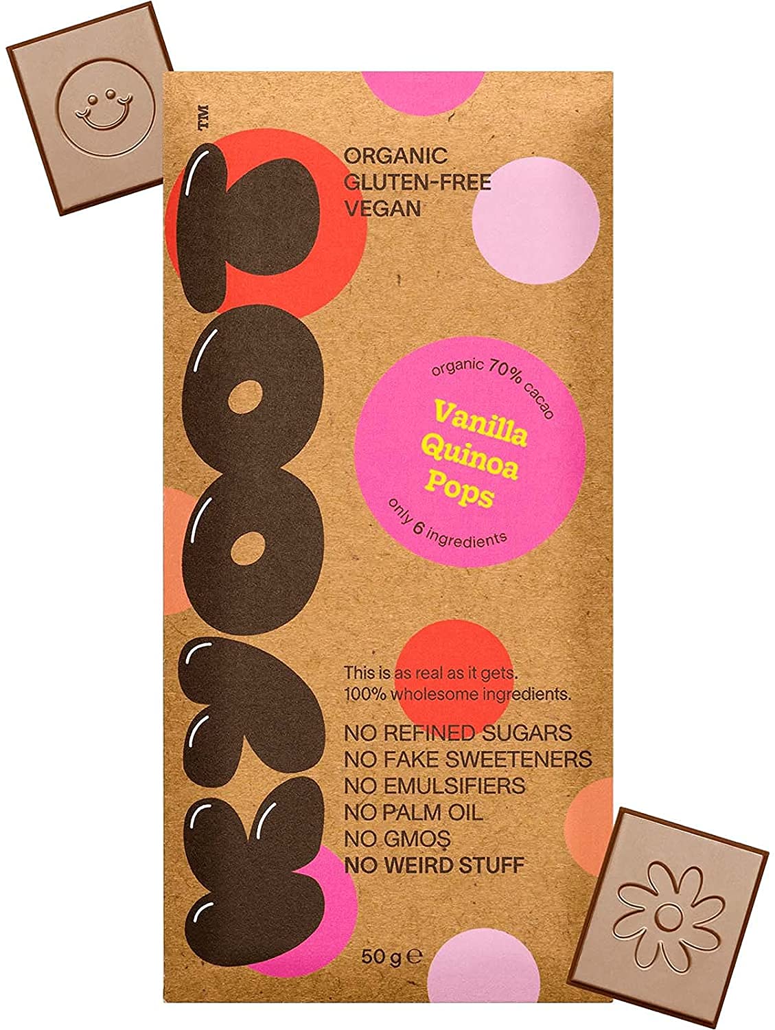 Kyoot – Organic Vegan Gluten-Free Dark Chocolate Bars – Vanilla Quinoa Pops – 6 x 50g