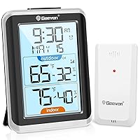 Vista 1 de Geevon Termómetro e higrómetro inalámbrico para interiores/exteriores, sensor digital de temperatura y humedad con hora, reloj, rango de 200