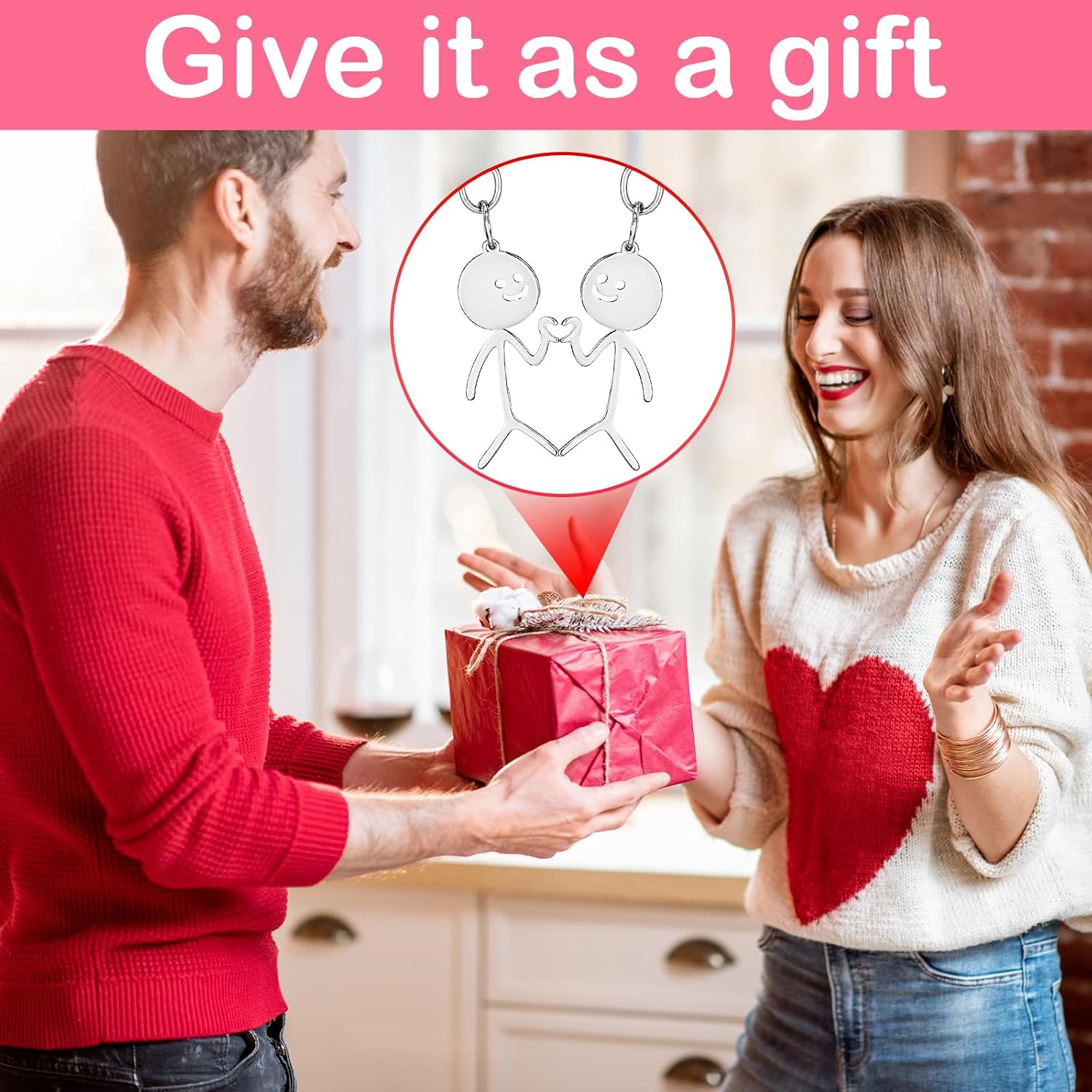 Ymapinc 2Pcs Finger Heart Keychains, Matching Couples Keychain for Men Women Friendship Doodle Small Metal Funny Key Chains Bag Wallet(Stainless Steel, Sliver)