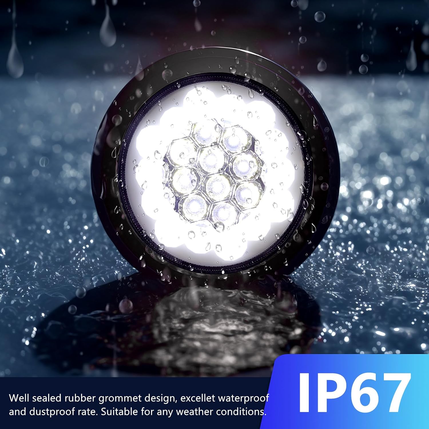 LED Trailer Lights Round Tail Lights Reverse Lamp w/Rubber Grommet Waterproof Universal for 12V 24V Truck RV Van Boat Tractor, White, 2PCS