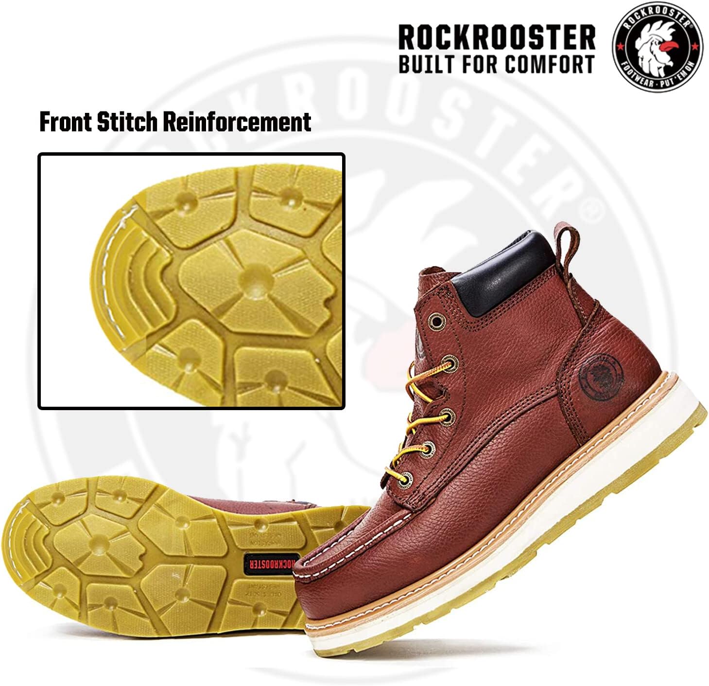 ROCKROOSTER Walker Work Boots for Men, 6" Soft Toe Comfortable Boot, Wedge Sole, Arch Support Anti-Fatigue Boots, Leather Insulated Safety Boot, Electric Hazard AP360 - Image 4
