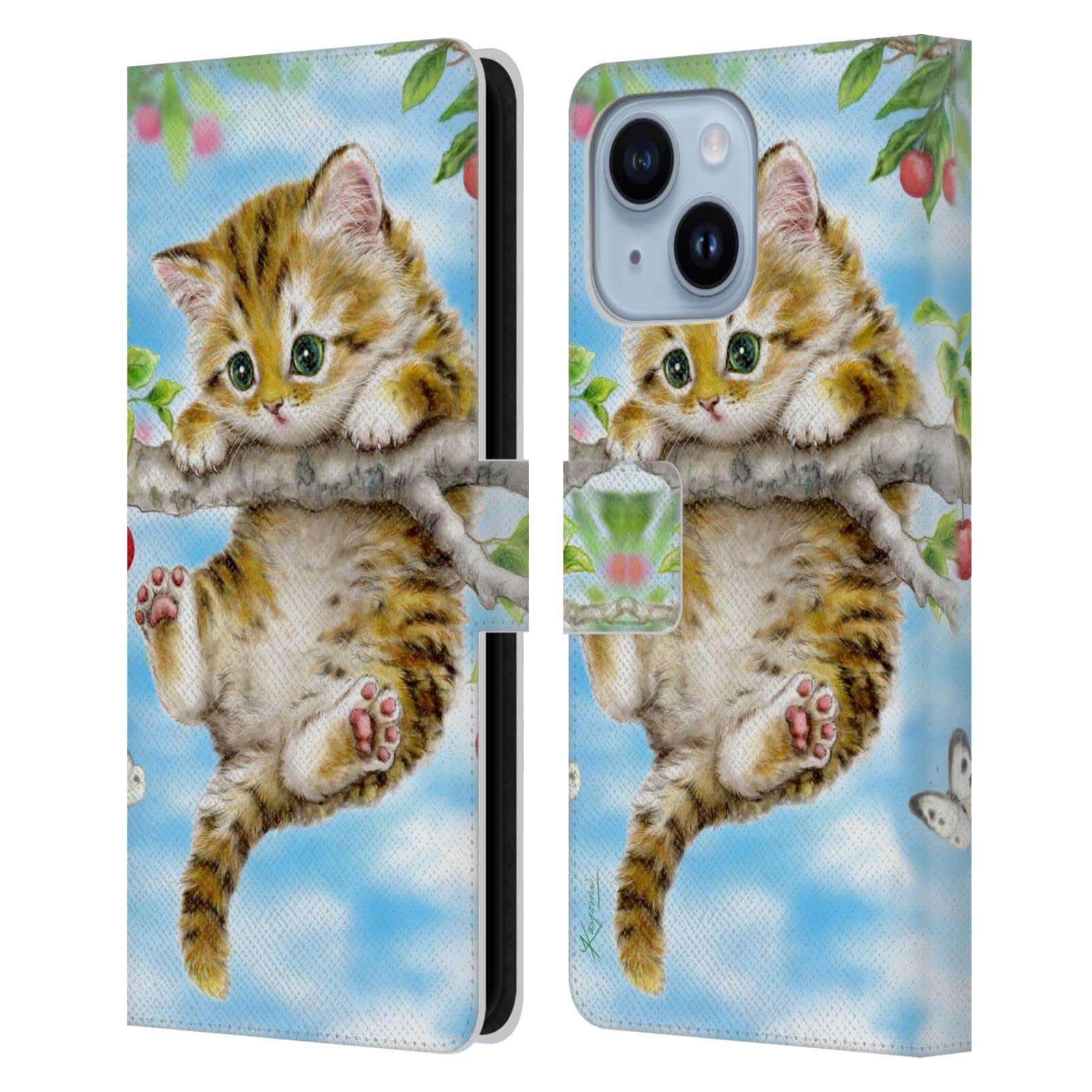 Étui portefeuille cuir iPhone 14 Plus Chaton Cherry Tree Kayomi Harai