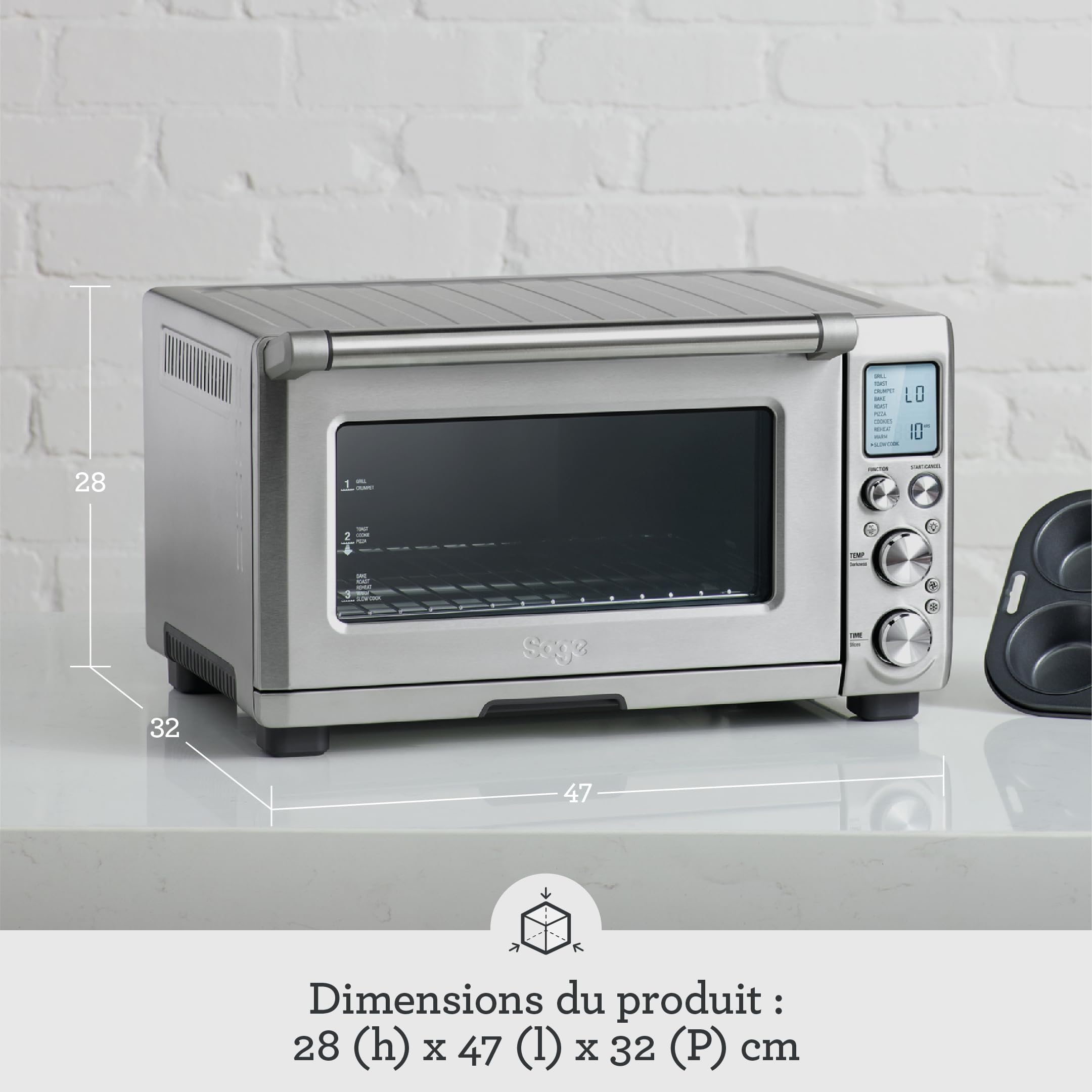 Sage – The Smart Oven Pro – mini piekarnik z 10 funkcjami gotowania – szybsze pieczenie, smażenie, duszenie, opiekanie, podgrzewanie – 2400 W, pizza 30 cm, cały kurczak – stal nierdzewna