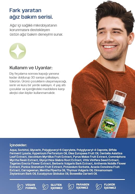 Uno Oral Tonik Ferahlatıcı Ağız Bakım Suyu, Sağlıklı Diş ve Diş Etleri İçin, 200ML