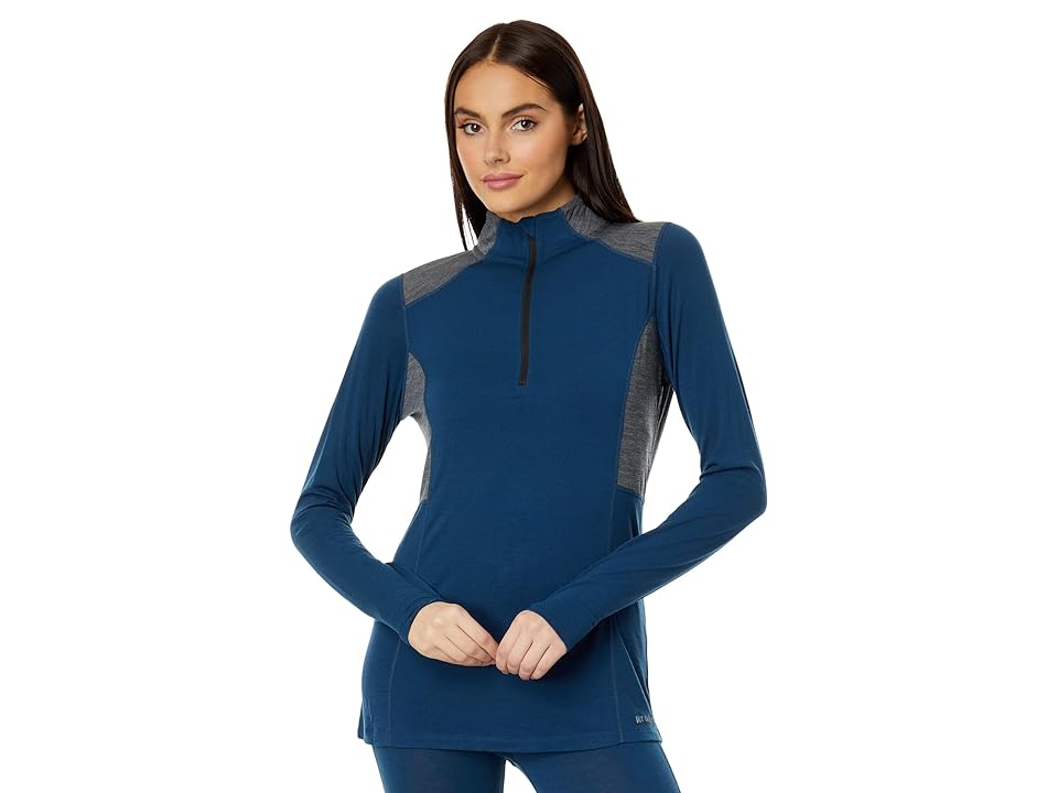 Hot Chillys Clima-Wool Zip-T (Nightfall/Grey Heather) Women's Clothing INTERNATIONAL SHIPPING