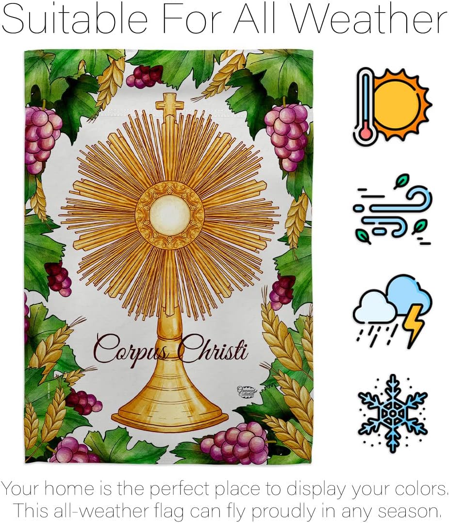Festival Corpus Christi House Flag - Religious First Communion Cross Chalice Holy Eucharist Christian Religion Tradition - Decoration Banner Small Garden Yard Gift Double-Sided Made in USA 28 X 40