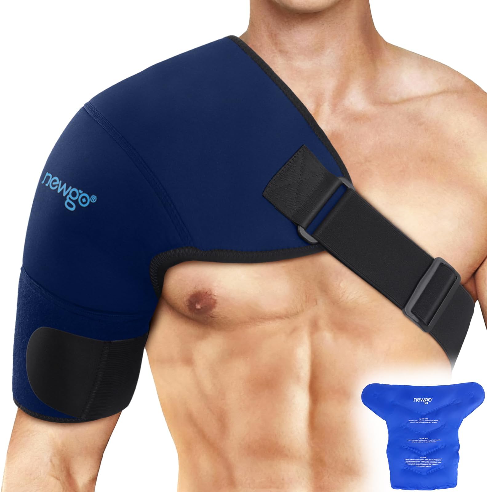 NEWGO Large Shoulder Ice Pack Rotator Cuff Cold Therapy Reusable Cold Pack Shoulder Ice Wrap for Shoulder Pain Relief, Recovery After Surgery, Swelling - Navy Blue