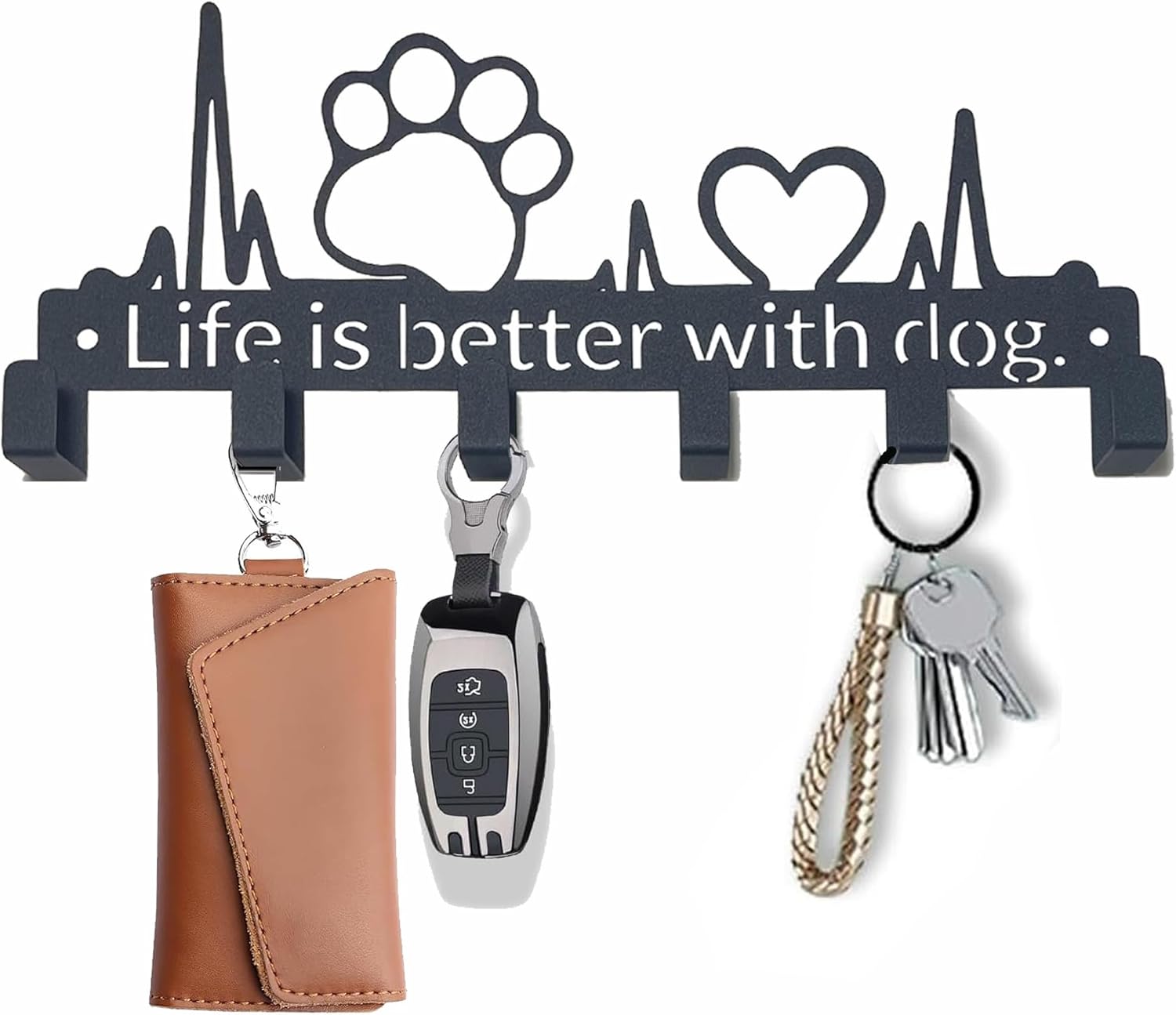 Key Holder Wall Mount with 6 Hooks, Dog Paw Key Rack Organizer for Entryway, Kitchen, Office - Rustproof, Waterproof - Easy Installation, Gift for New Homeowners - 9.8inch/25cm