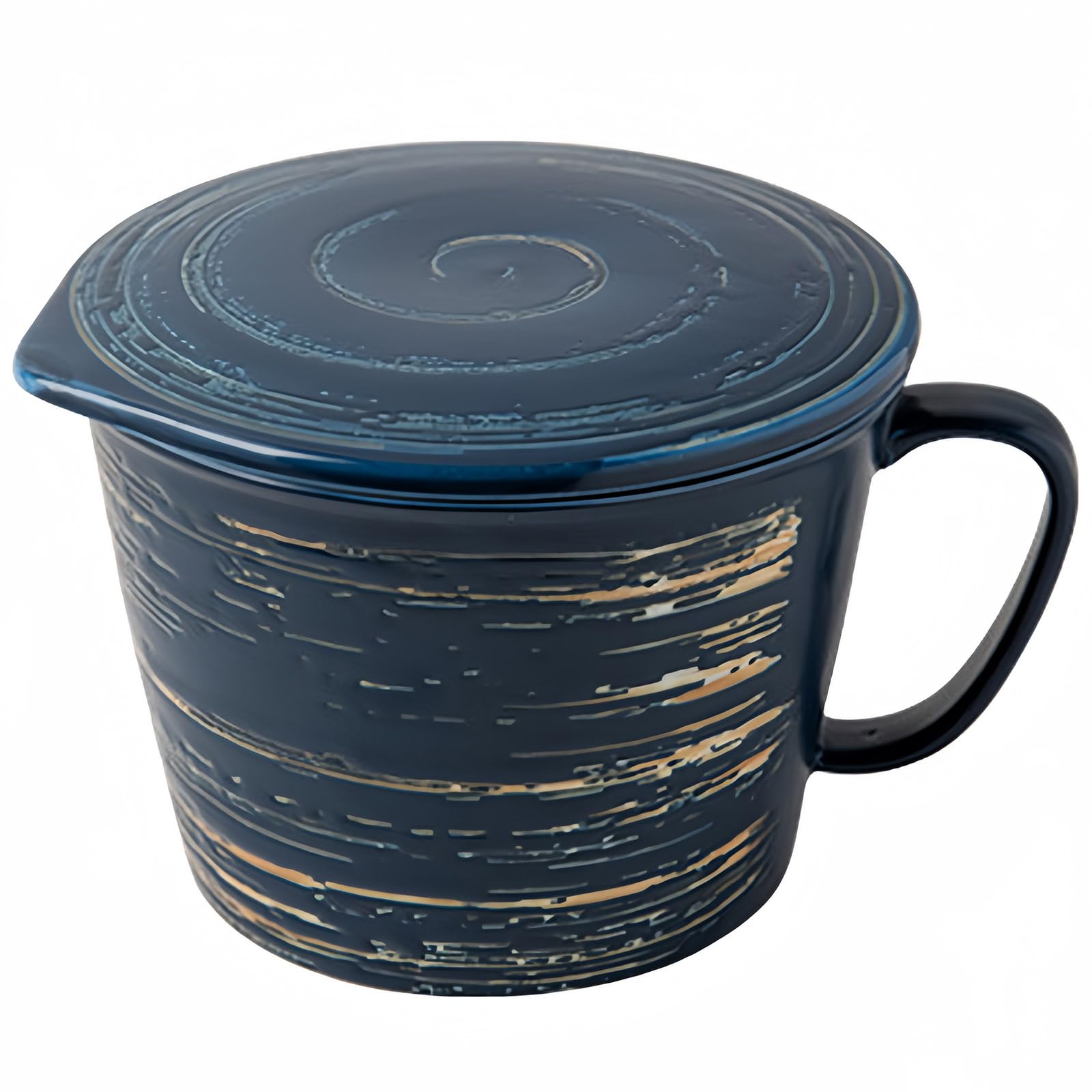 Ciotola in ceramica per ramen con manico e coperchio, grande tazza per noodle con coperchio, ciotola profonda per zuppa adatta al microonde (blu, 880 g)