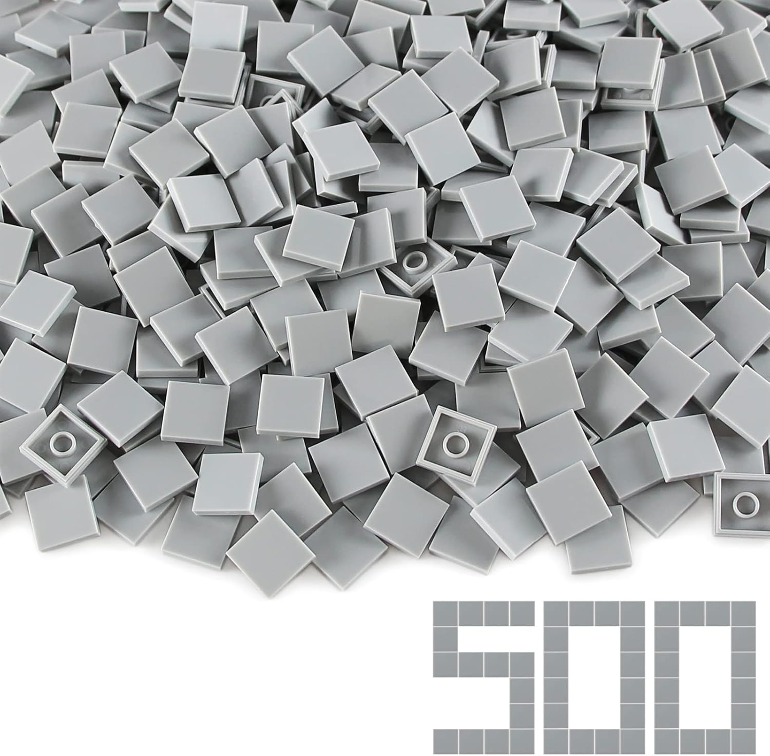 2×2 Tile ×500 Parts and Pieces Flat MOC Bricks, Multicolored Bulk Building Blocks for Smooth Surface Wall Floor, Toy Accessories Compatible with Major Brands
