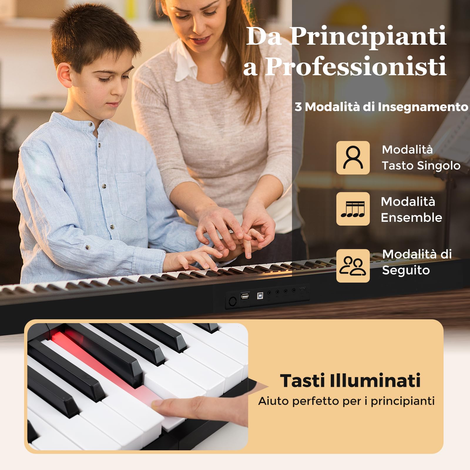 RELAX4LIFE Tastiera Elettronica 88 Tasti Semi-Pesati con 1000 Suoni, 1000 Ritmi e 150 Brani Dimostrativi, Doppia Tastiera, Pieghevole con Borsa per Principianti e Appassionati di Pianoforte