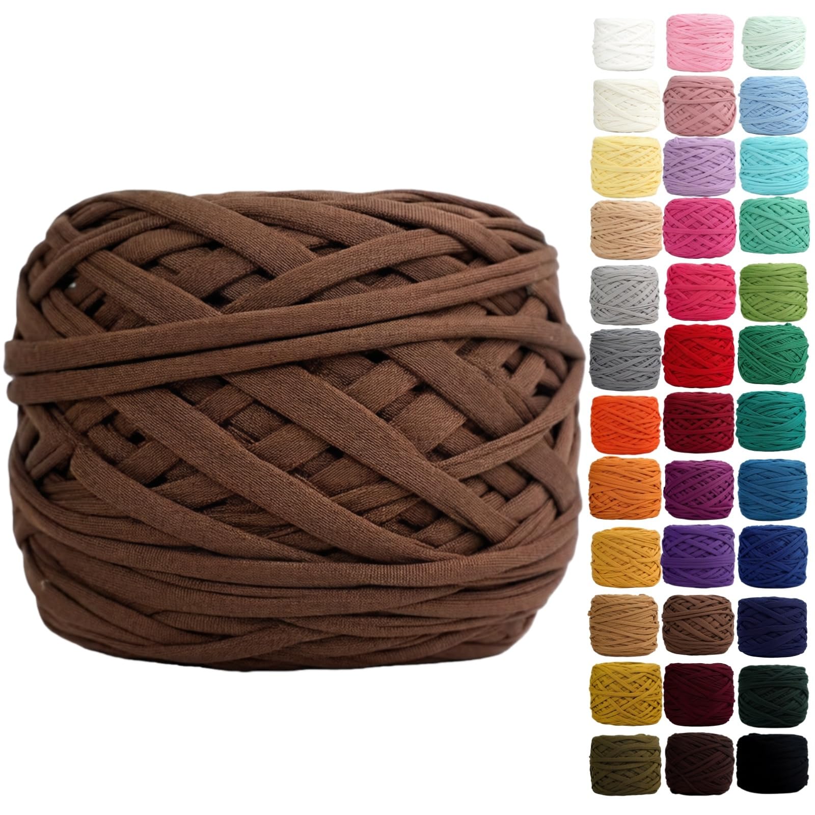 Binwat T Shirt Yarn for Crocheting 150m Elastic Ribbon Yarn Thick Crochet Fabric Yarn, Knitting T-Shirt Yarn for Crochet Bag/Blanket/Basket, DIY Crafts Projects, Home Decor (Caramel Brown) — image 1