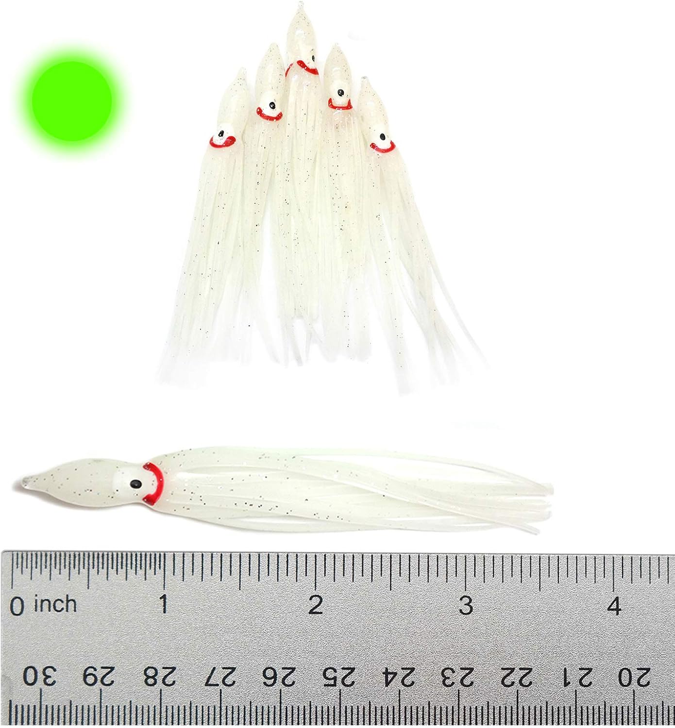 100pcs Fish WOW! 3.5 inch 9cm Octopus Squid Skirts Hoochies Fishing Soft Lures - Glow in The Dark